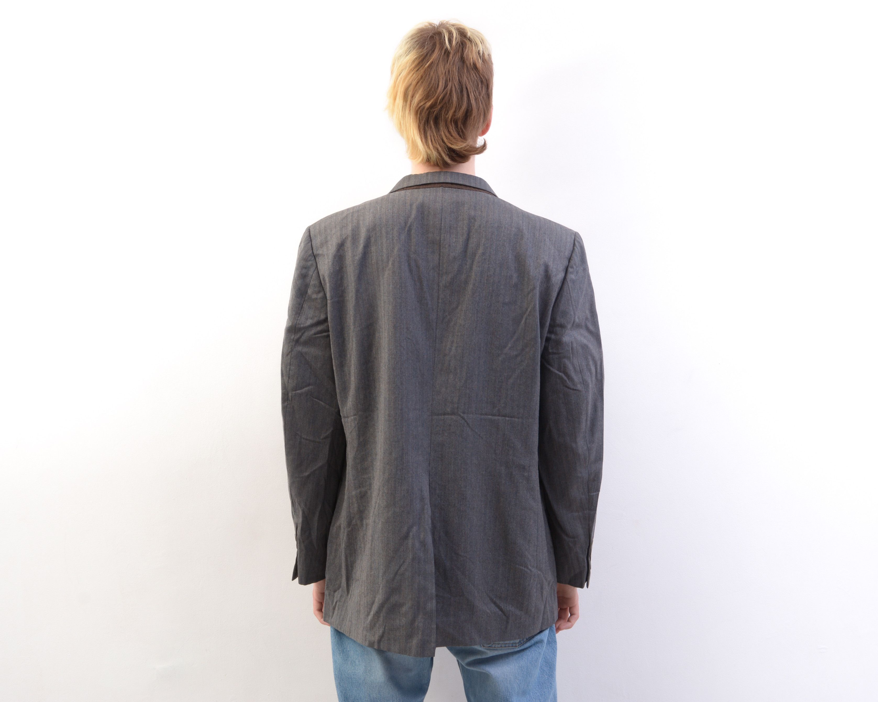 DAKS L Virgin Wool Suit Jacket Herringbone Tweed Sport Coat Size 42R - 4 Thumbnail