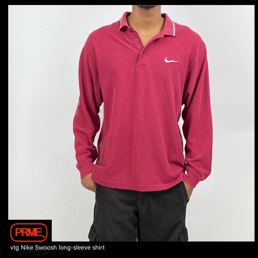Vintage vintage 90s NIKE SWOOSH Polo Long sleeve shirt Size US M / EU 48-50 / 2 - 2 Thumbnail