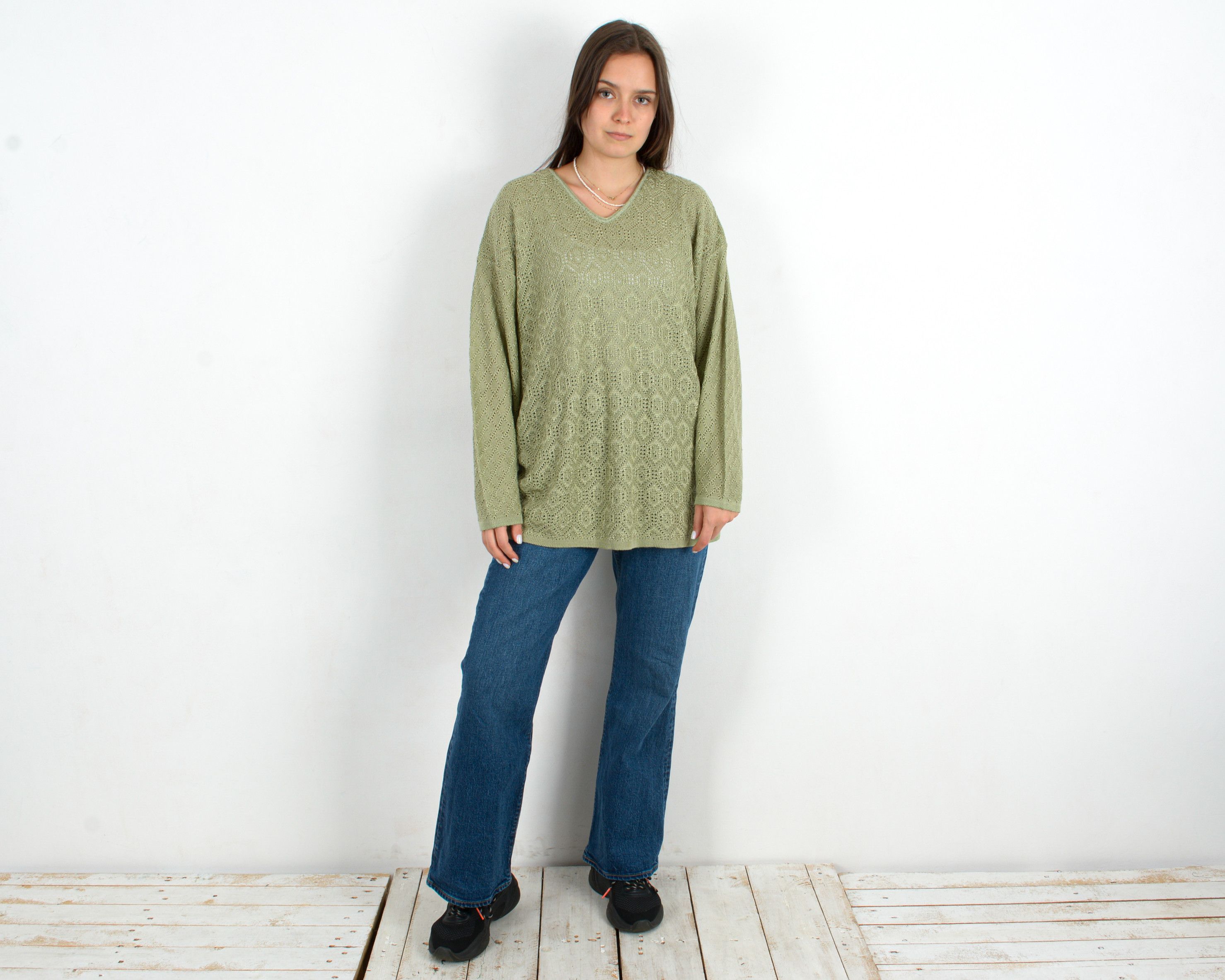 Other × Vintage Knit Crochet Pullover Sweater V-Neck Jumper Over Shirt Top Size XL / US 12-14 / IT 48-50 - 2 Thumbnail