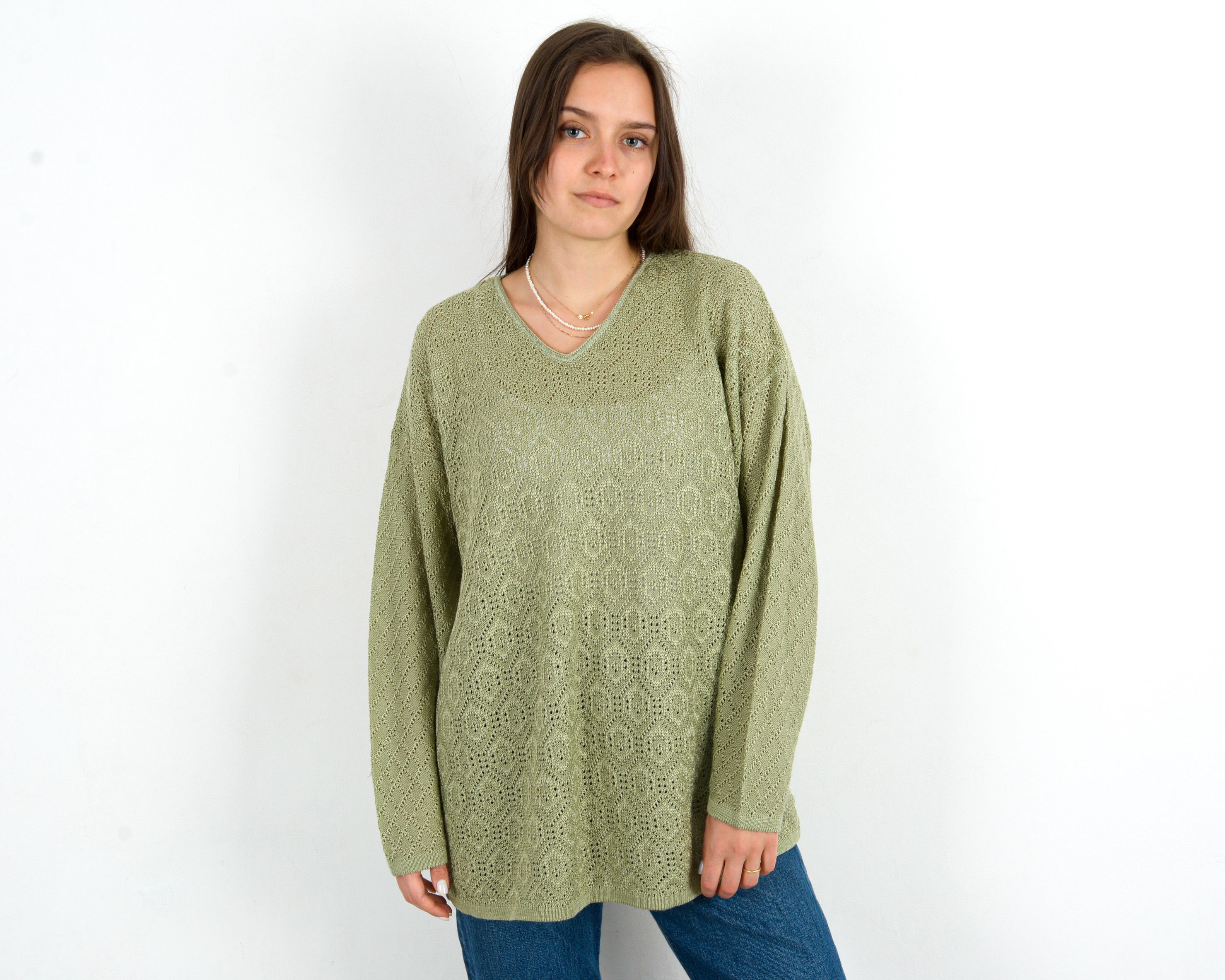 Other × Vintage Knit Crochet Pullover Sweater V-Neck Jumper Over Shirt Top Size XL / US 12-14 / IT 48-50 - 1 Thumbnail