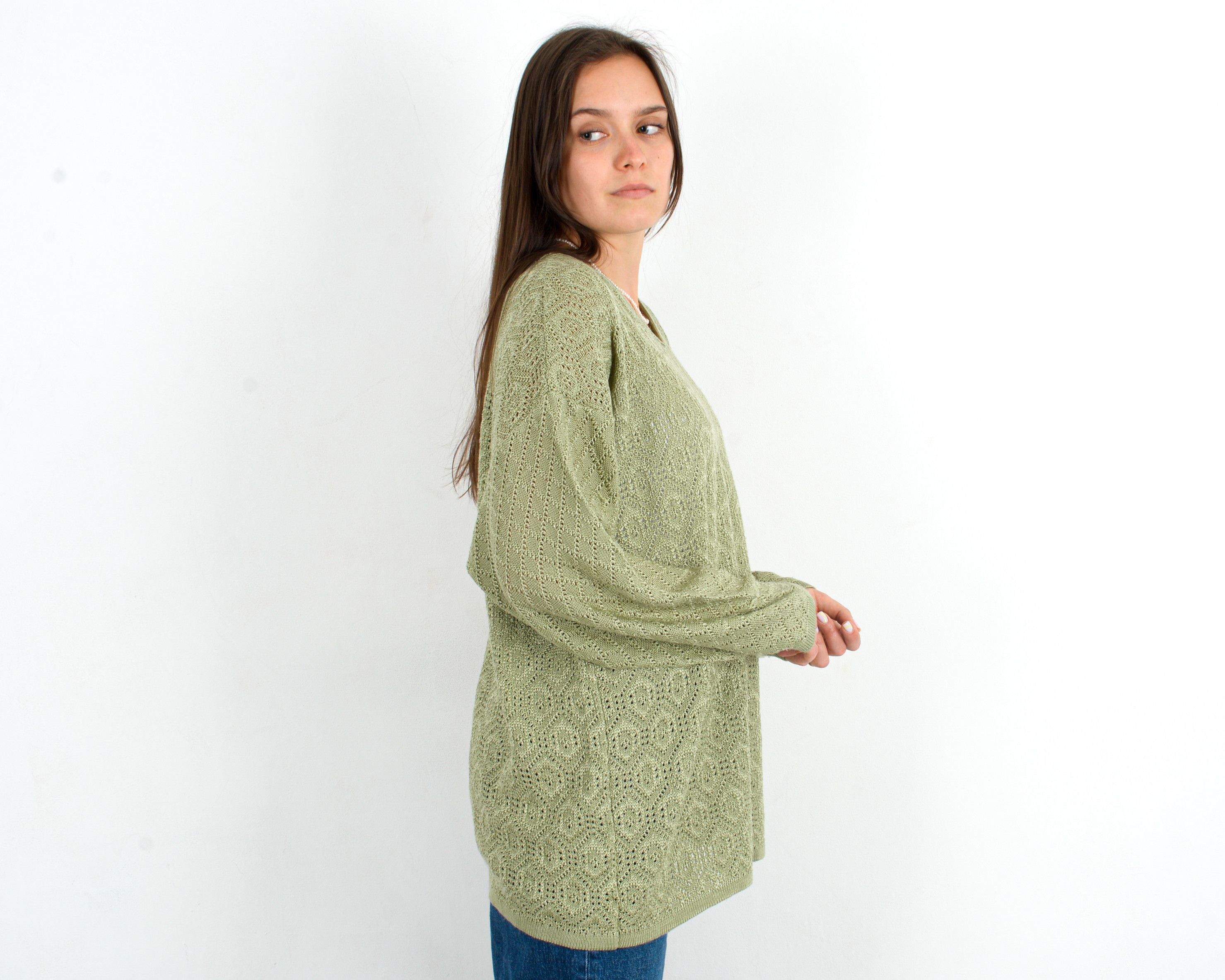 Other × Vintage Knit Crochet Pullover Sweater V-Neck Jumper Over Shirt Top Size XL / US 12-14 / IT 48-50 - 3 Thumbnail