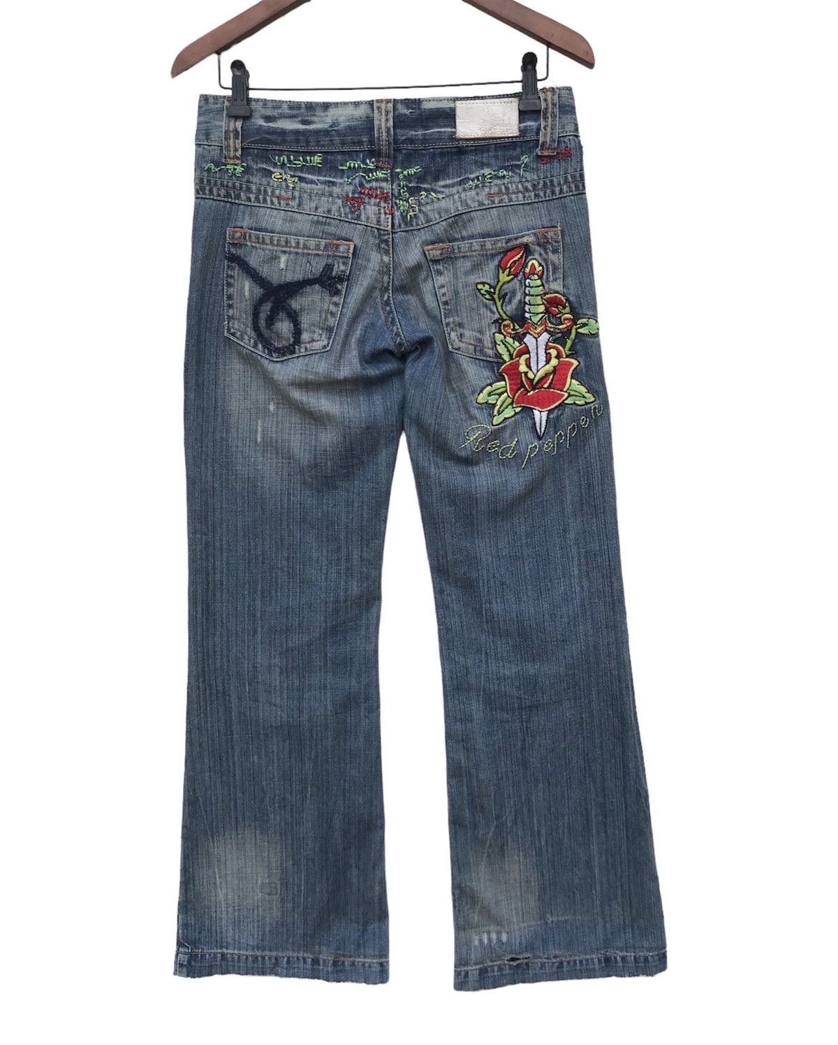 If Six Was Nine Red Pepper Embroidered Distressed Jeans - Unique Patch Style Size 30" / US 8 / IT 44 - 1 Thumbnail