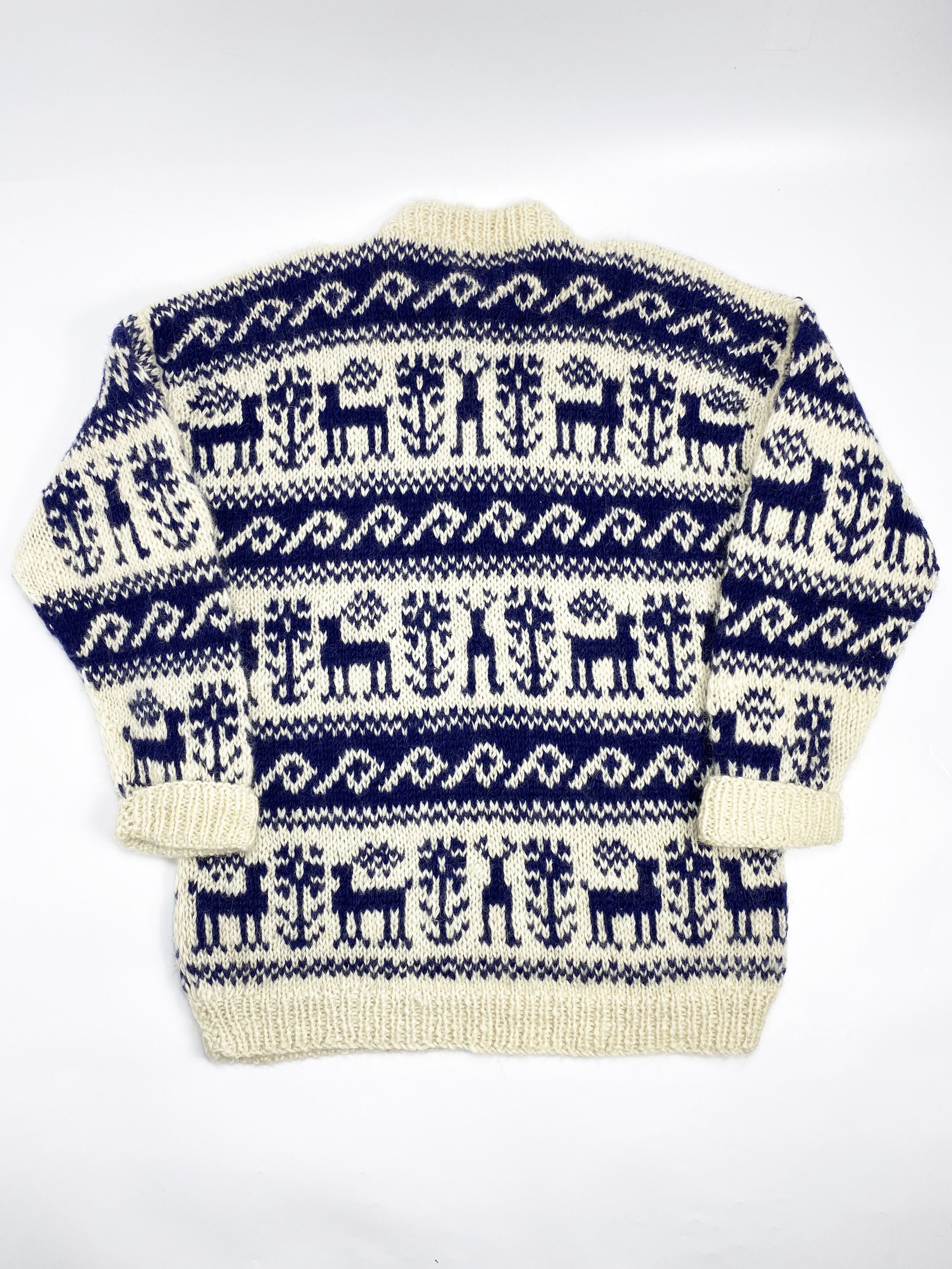 Handmade × Vintage Vintage Heavy Pure Wool Hand-Knitted Deer Winter Sweater Size US XL / EU 56 / 4 - 5 Thumbnail