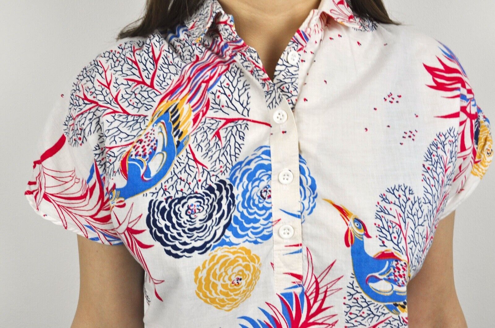 Other × Vintage M 70s Midi Dress Cotton Summer Short Sleeve Tropical Playful Size M / US 6-8 / IT 42-44 - 5 Thumbnail