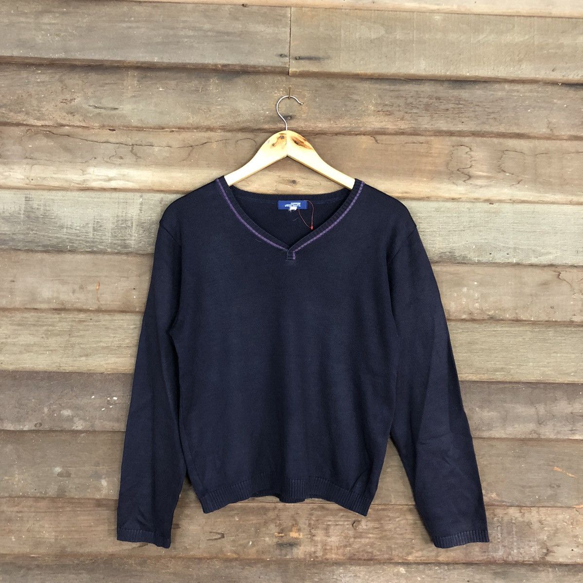 image of Homespun Knitwear Tombow Varsity Mate Knitwear Jumper in Purple, Women's (Size Small)
