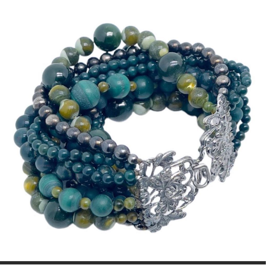 Other STEPHEN DWECK Y2K Jade Hematite Multi-Strand Bracelet Signed Size ONE SIZE - 10 Thumbnail