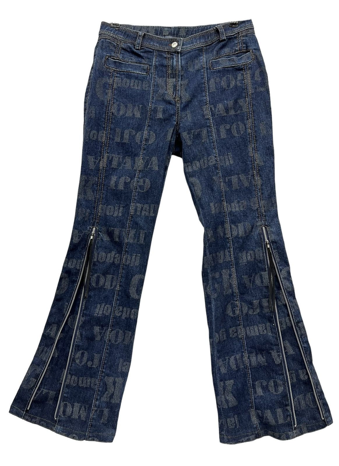 Japanese Brand × Vintage Vintage LA MODA GOJI Monogram Stretch Denim Zipper Leg Flare Size 29" - 2 Thumbnail