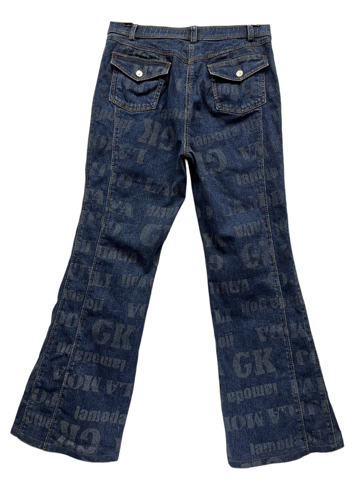 Japanese Brand × Vintage Vintage LA MODA GOJI Monogram Stretch Denim Zipper Leg Flare Size 29" - 9 Thumbnail