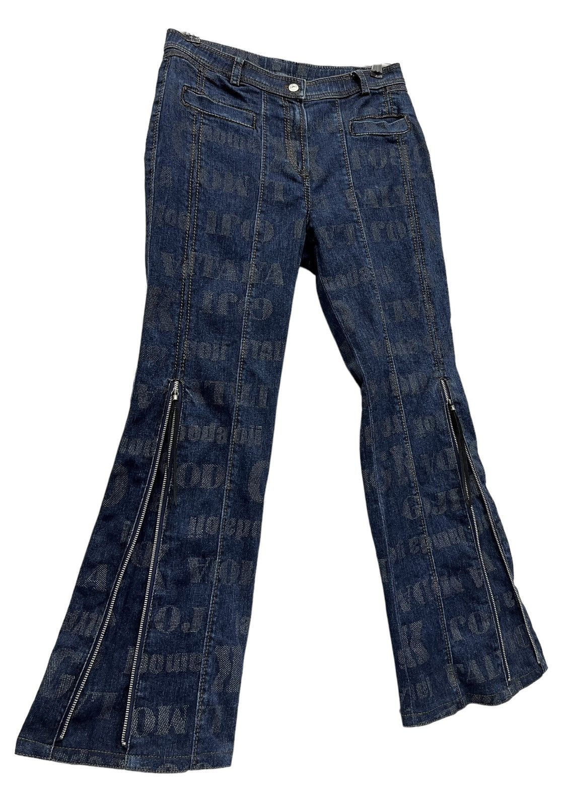 Vintage LA MODA GOJI Monogram Stretch Denim Zipper Leg Flare