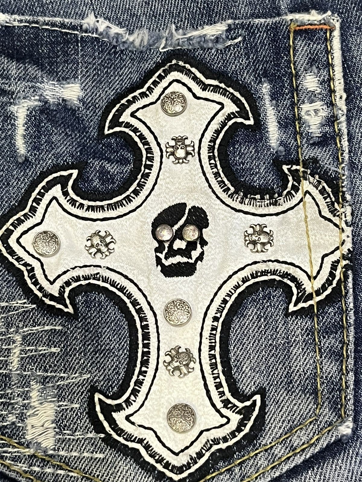 Vintage 🔥YOSHITOMO NARA LOLITA Exotic Denim Chrome Hearts Inspired Size US 29 - 2 Thumbnail