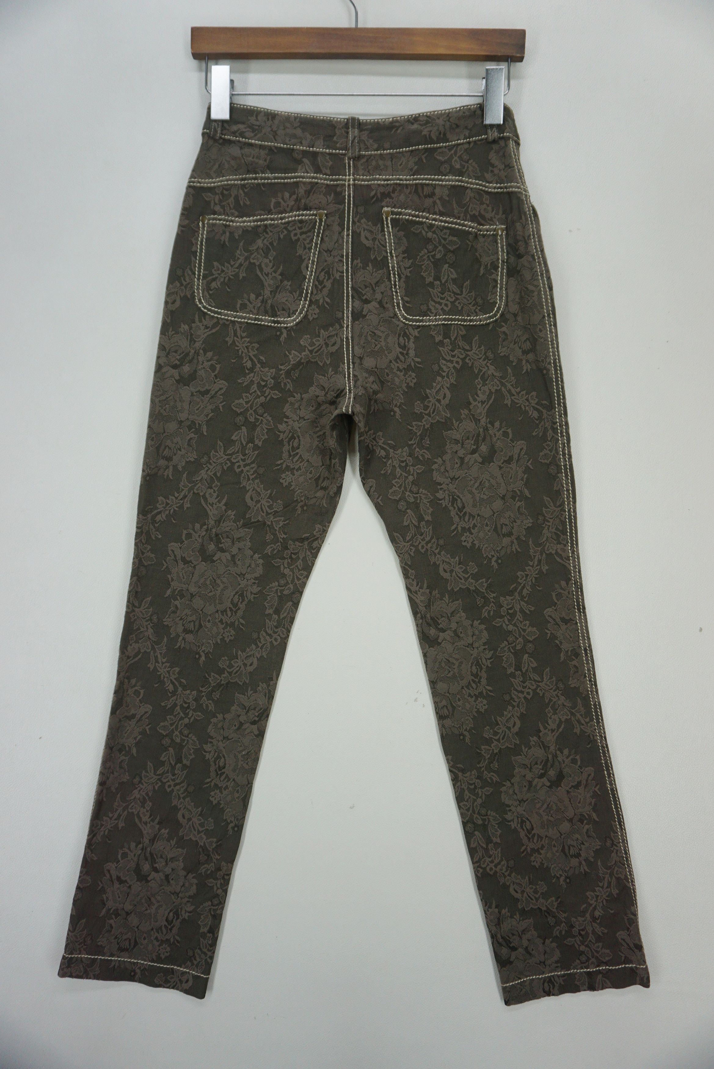 image of Floral Pants Japanese Art Designer Pants in Green, Women's (Size 26)