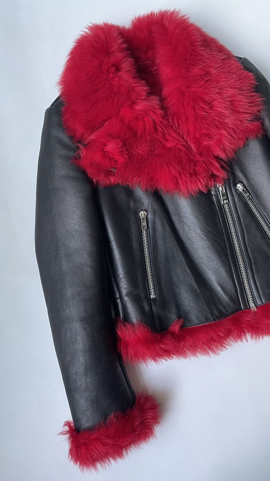 Prada A/W 14 Black Shearling Biker Jacket Size S / US 4 / IT 40 - 5 Thumbnail