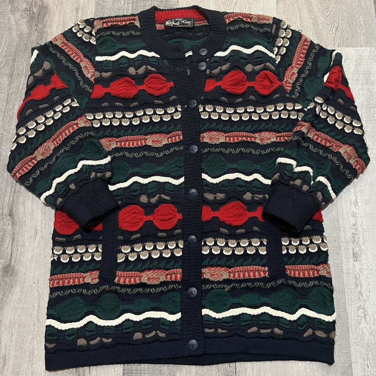 VTG Oskar Haug Chunky Knit Striped Cardigan Ireland Sweater