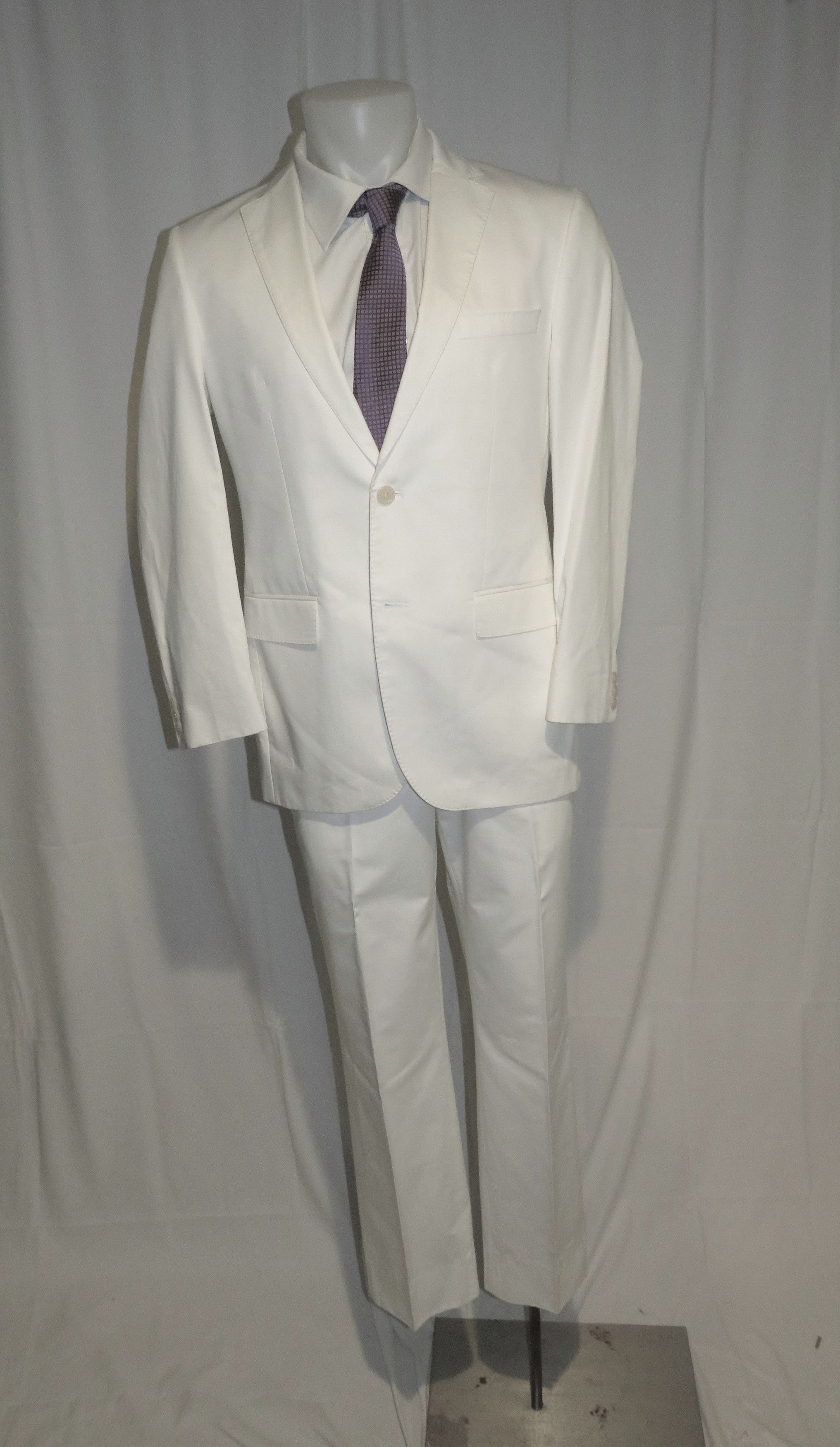 James/Sharp2 Solid White Cotton Two Button Suit 38R