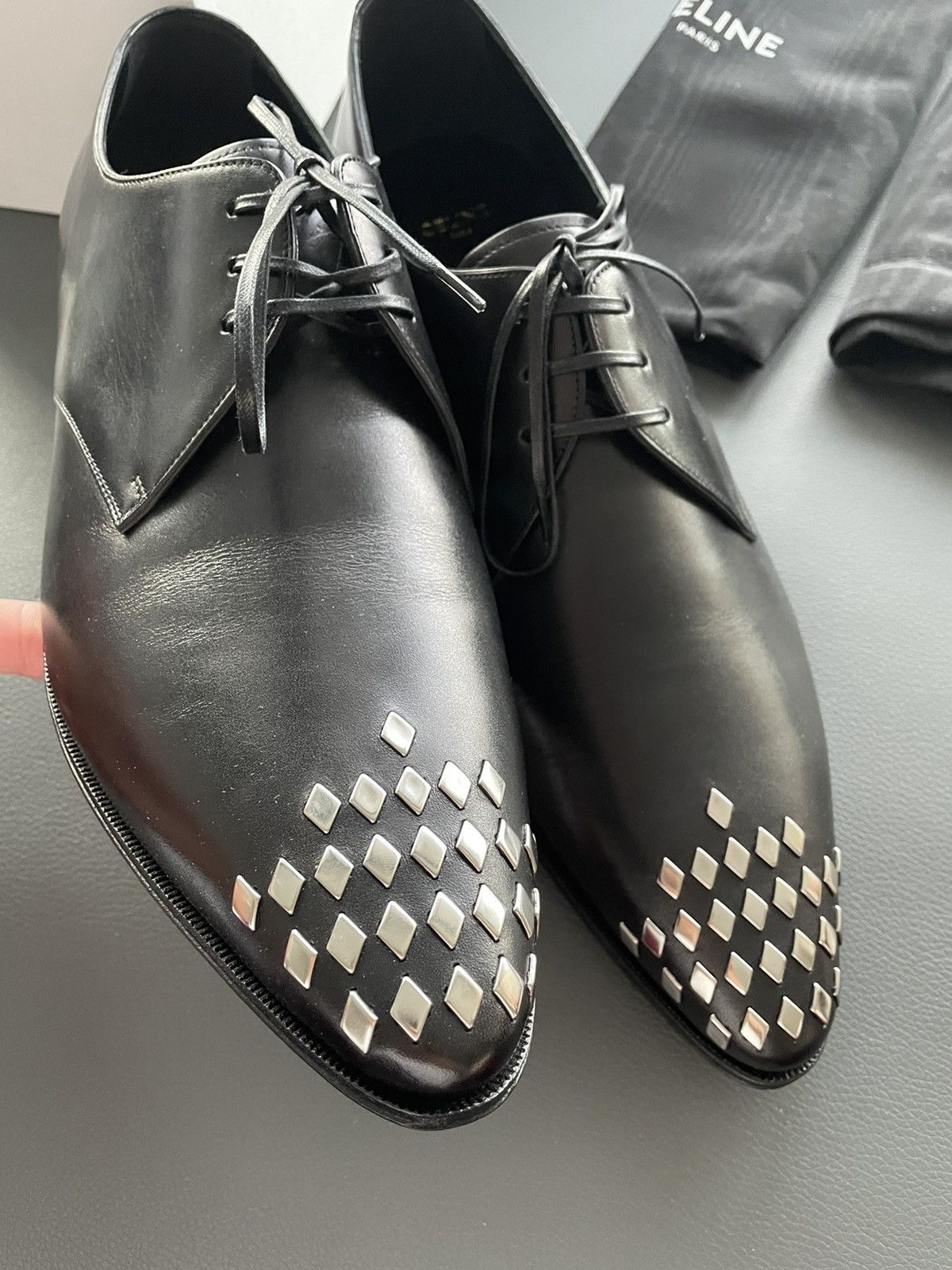 Celine × Hedi Slimane Super Runway Celine by Hedi Slimane Studded Laceups Size US 11.5 / EU 44-45 - 23 Thumbnail