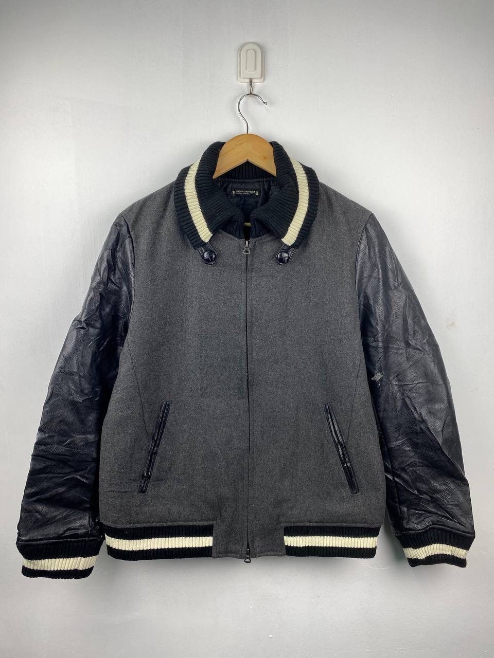 image of American College x Varsity Jacket Vintage Nano Universe Tokyo Varsity Jacket Leather in Black (Size