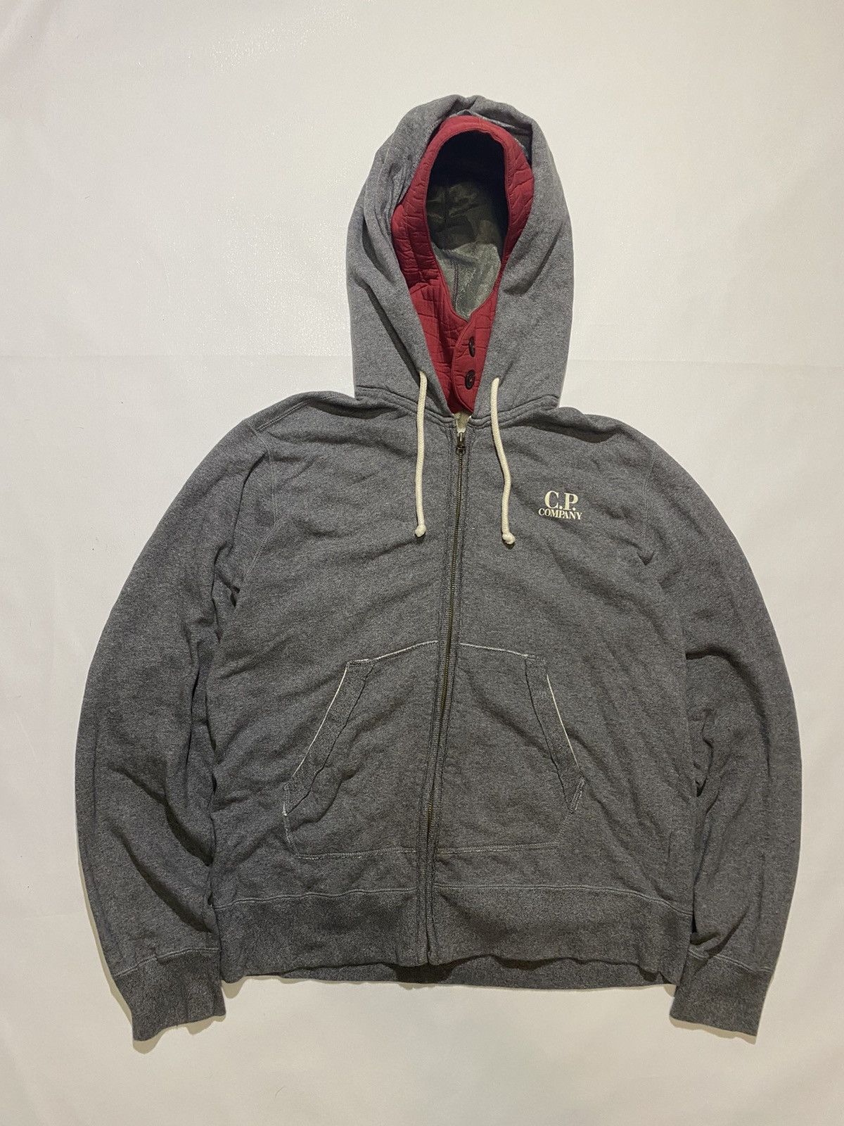 image of C P Company x Massimo Osti Vintage C.p. Company Double Hood Full Zip Hoodie in Grey (Size 2XL)