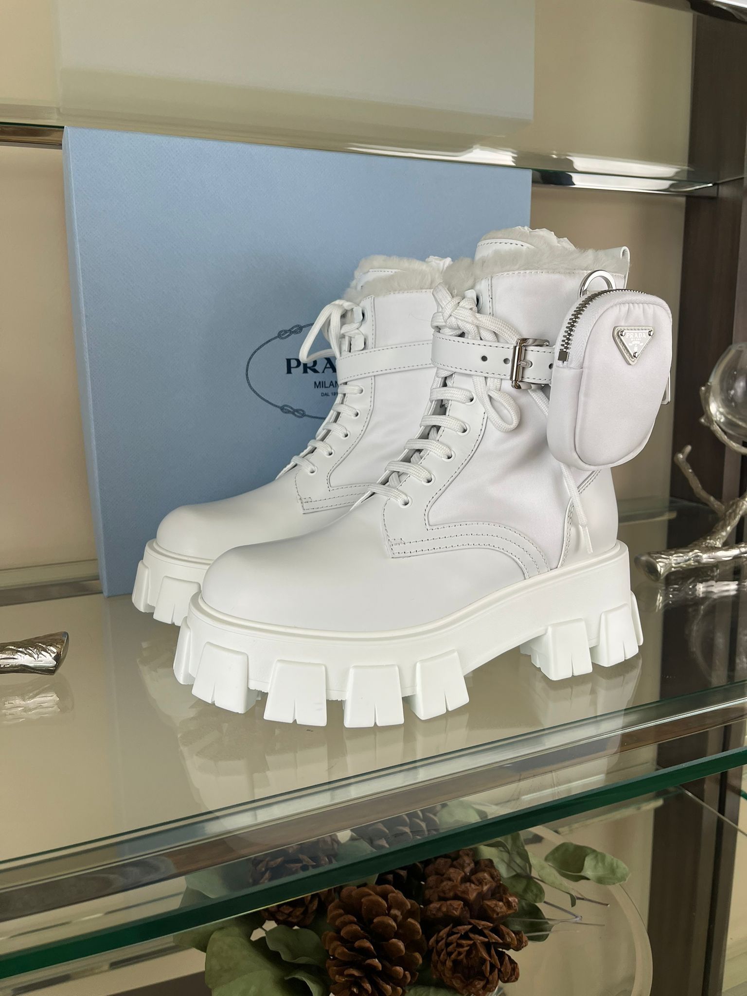 Prada Short Monolith Cargo Pocket Combat Boots in White Size US 7 / IT 37 - 7 Thumbnail