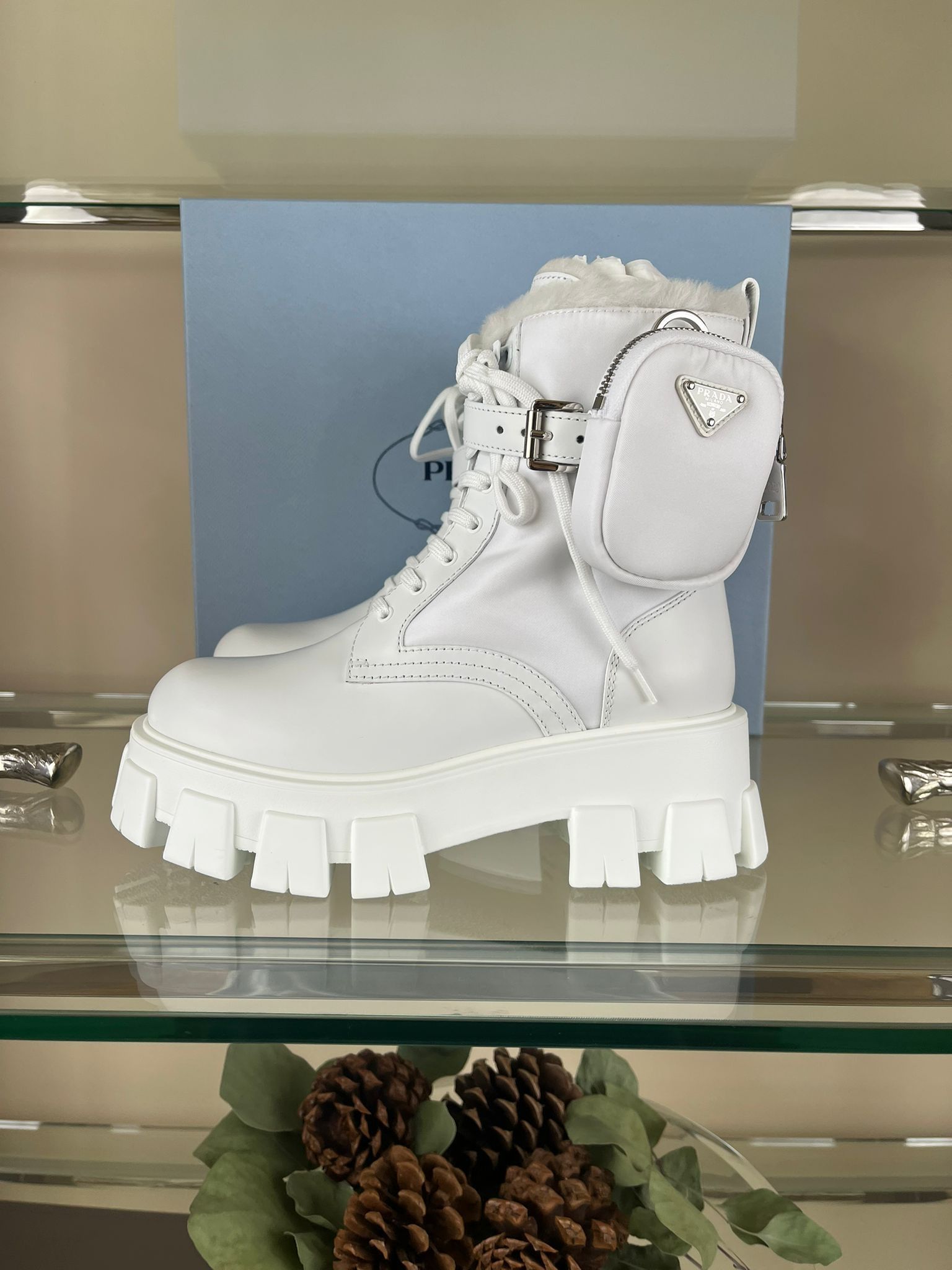 Prada Short Monolith Cargo Pocket Combat Boots in White Size US 7 / IT 37 - 3 Thumbnail
