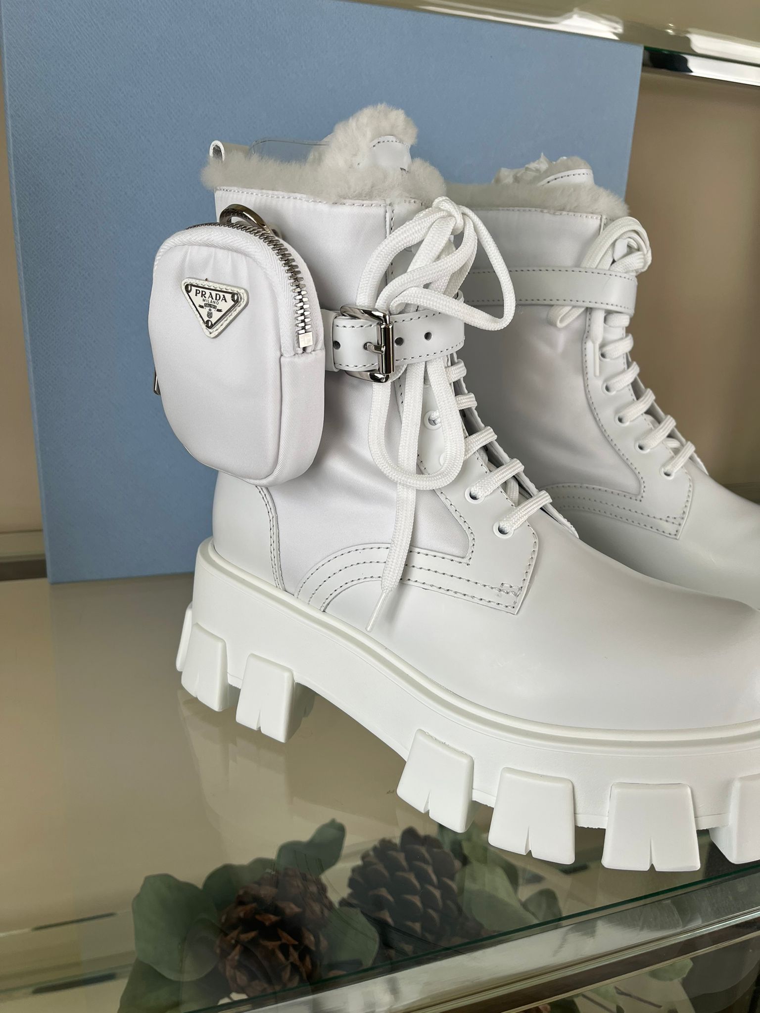 Prada Short Monolith Cargo Pocket Combat Boots in White Size US 7 / IT 37 - 13 Thumbnail