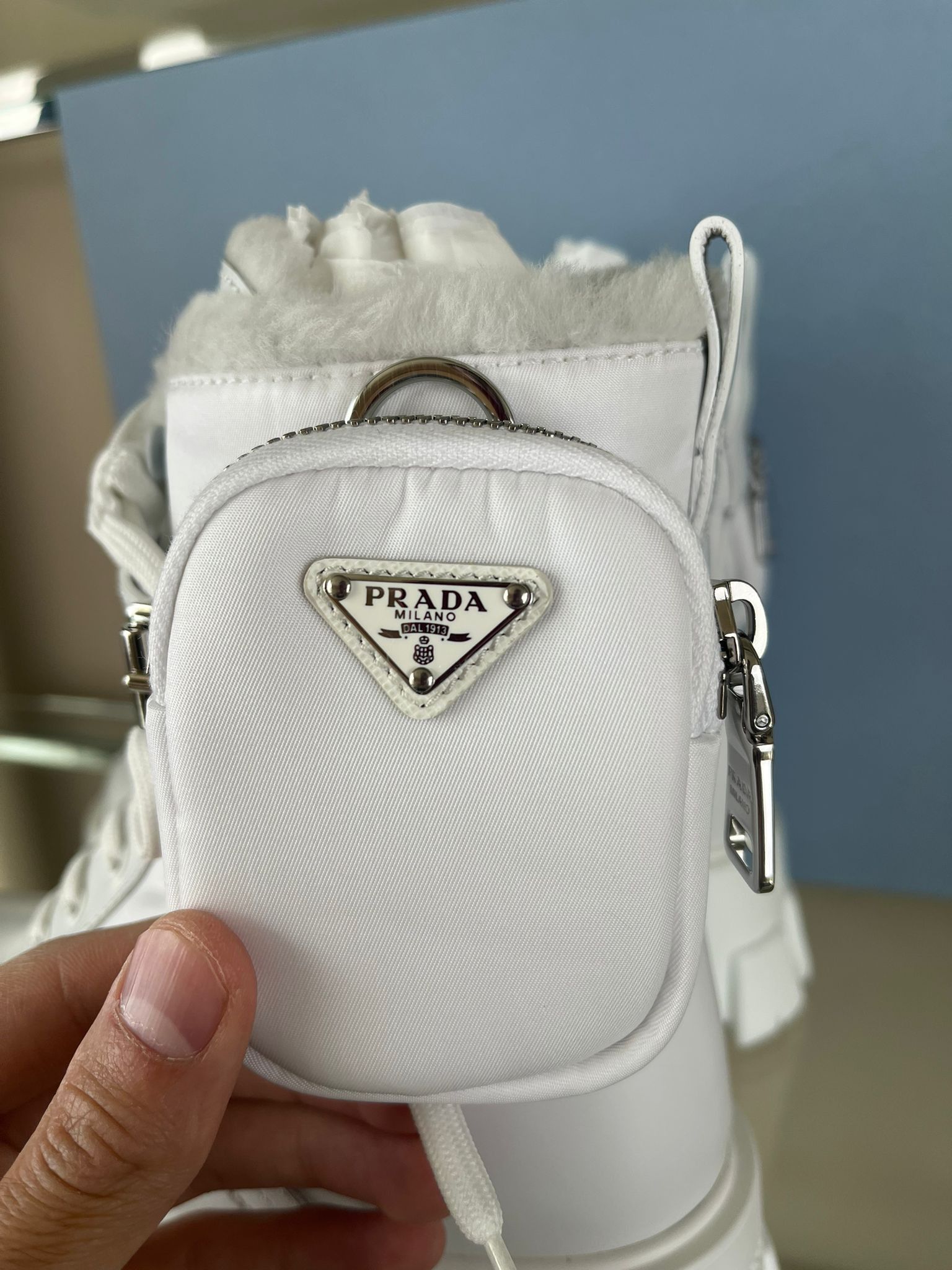 Prada Short Monolith Cargo Pocket Combat Boots in White Size US 7 / IT 37 - 8 Thumbnail