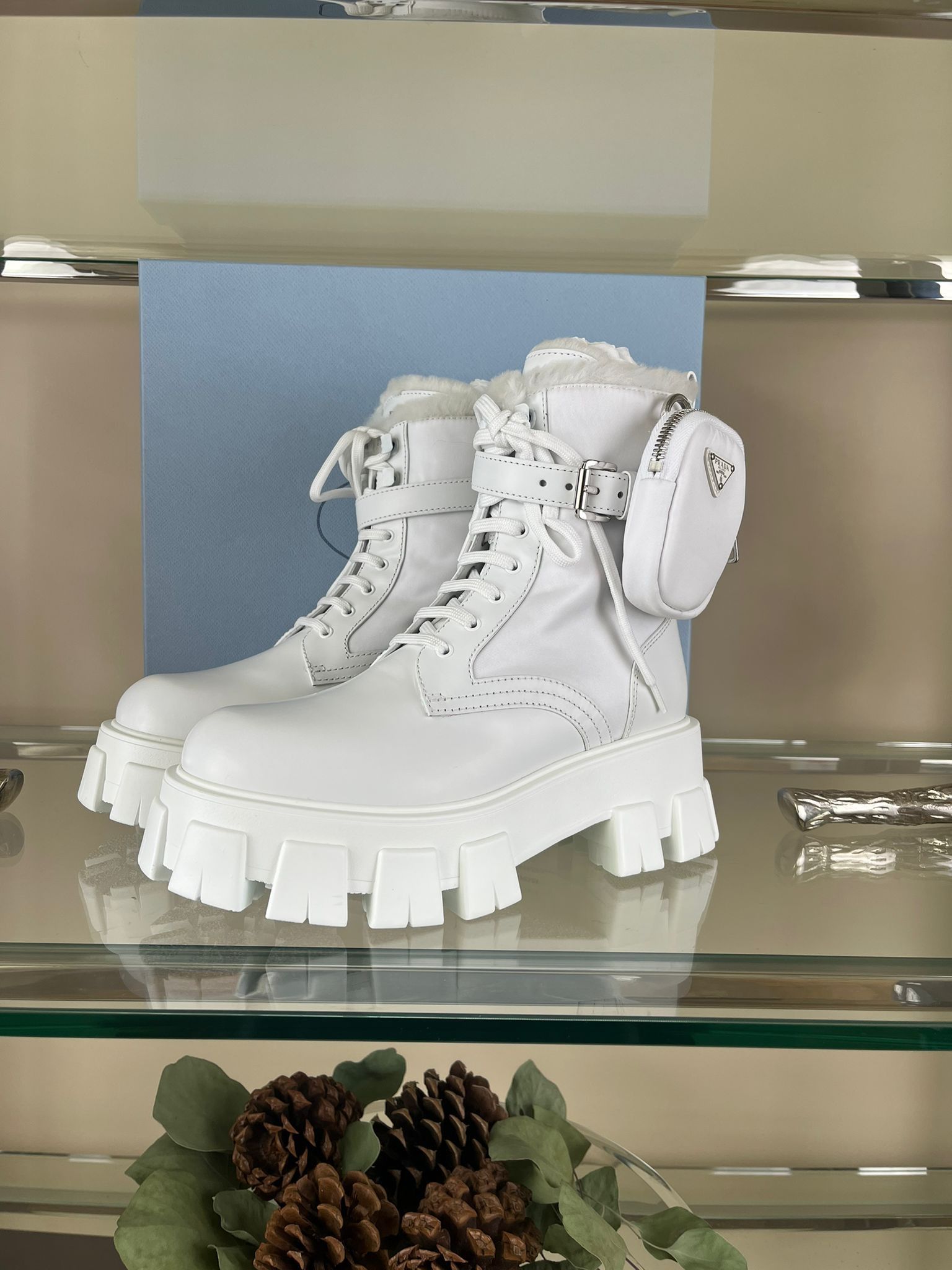 Prada Short Monolith Cargo Pocket Combat Boots in White Size US 7 / IT 37 - 1 Thumbnail
