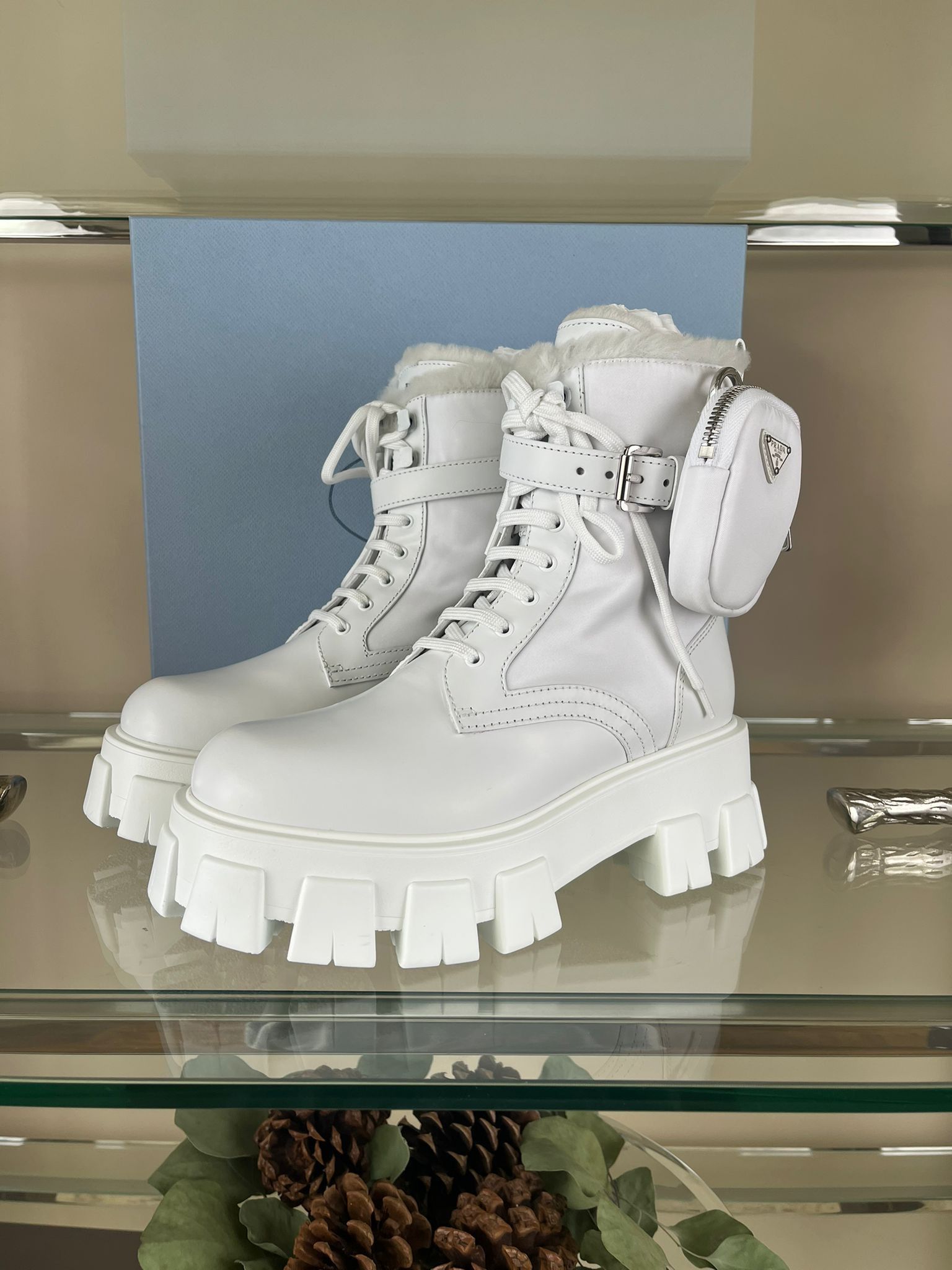 Prada Short Monolith Cargo Pocket Combat Boots in White Size US 7 / IT 37 - 2 Thumbnail