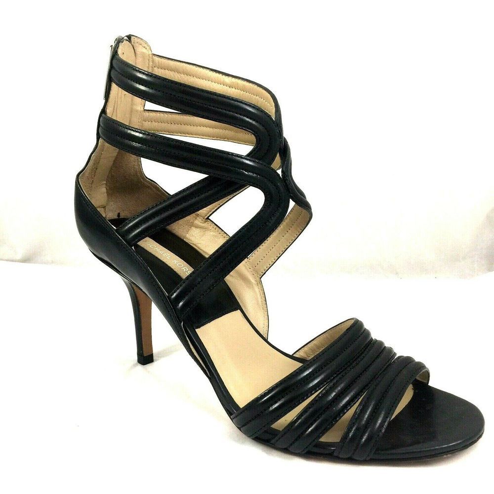 Michael Kors Collection Strappy Sandal Caged Leather Black