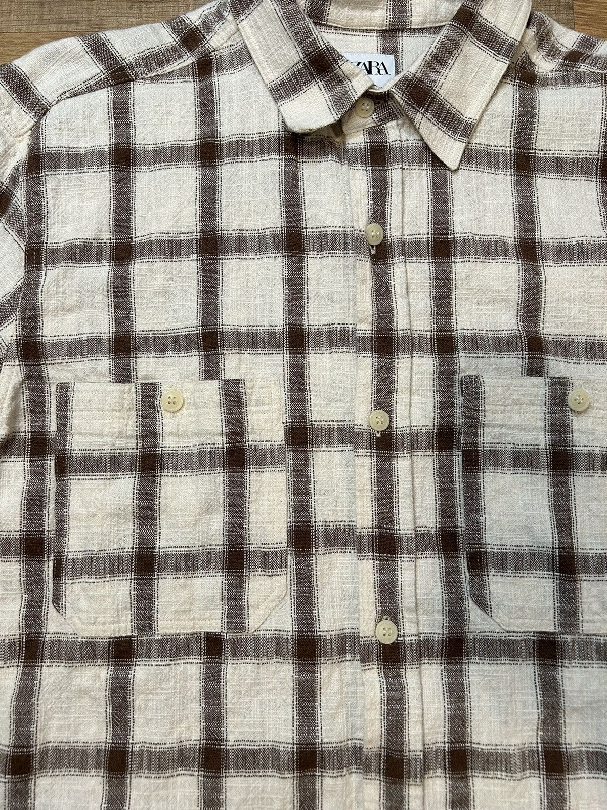 Vintage Vintage Zara checkered Flannel in White/Cream and Brown Size US XL / EU 56 / 4 - 2 Thumbnail