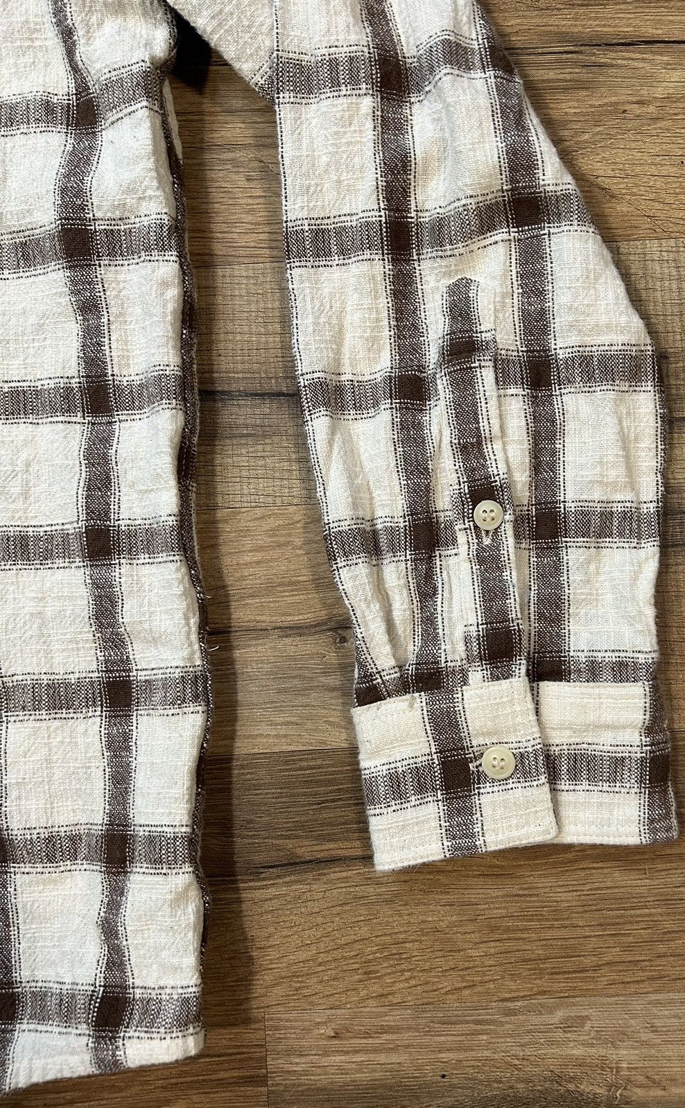 Vintage Vintage Zara checkered Flannel in White/Cream and Brown Size US XL / EU 56 / 4 - 4 Thumbnail