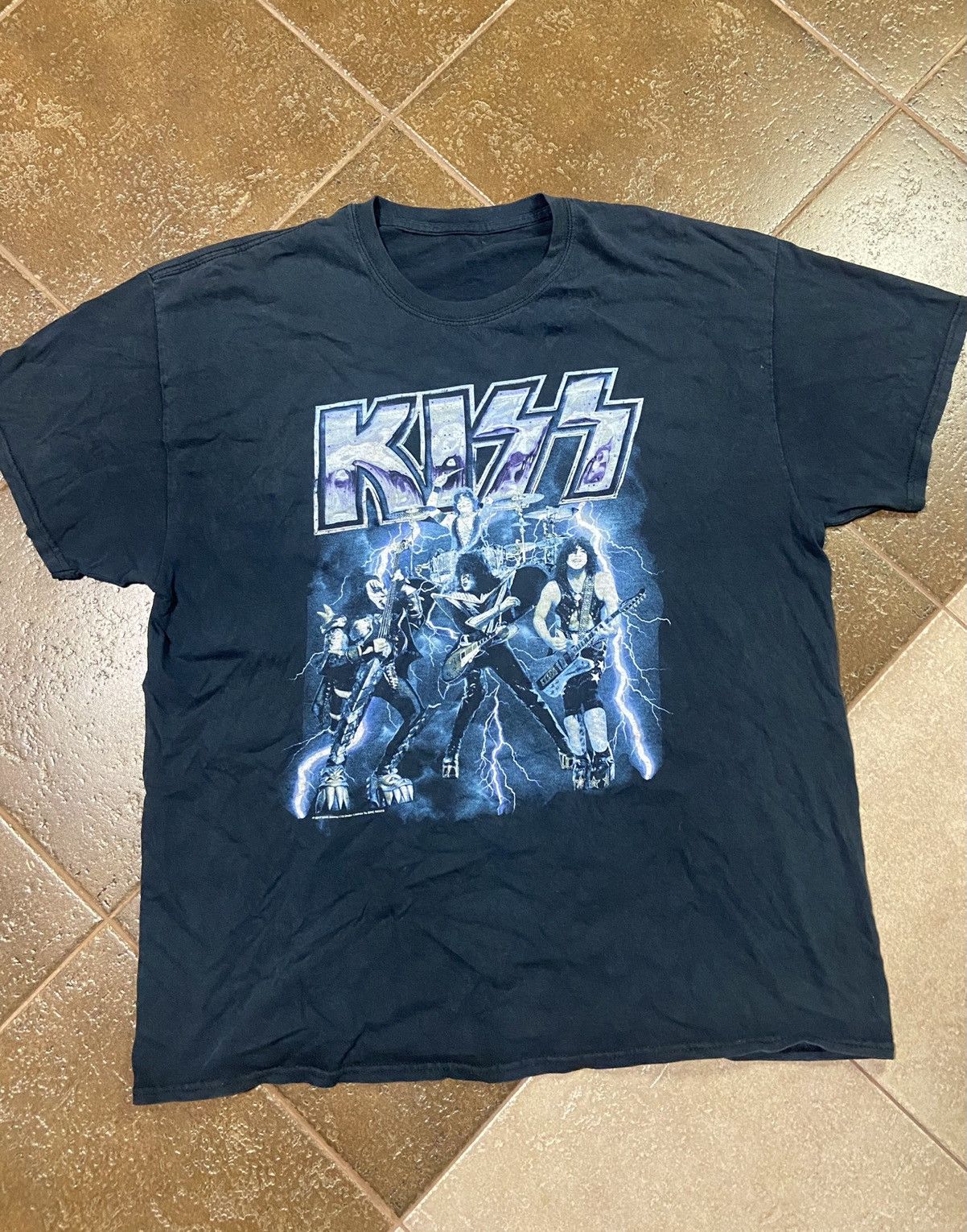 T-shirt Kiss Y2K Vintage - Femme - Noir Manches Courtes Paillettes - Taille L