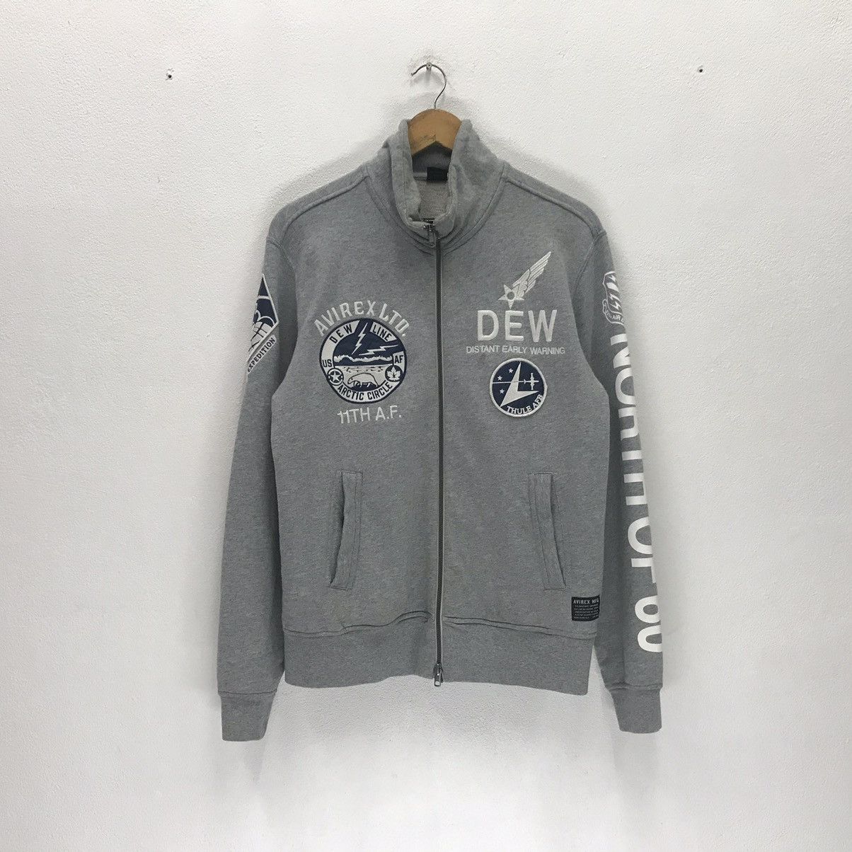 Rare !! Avirex Sweatshirt Full Zip Embroidery Patches Logo