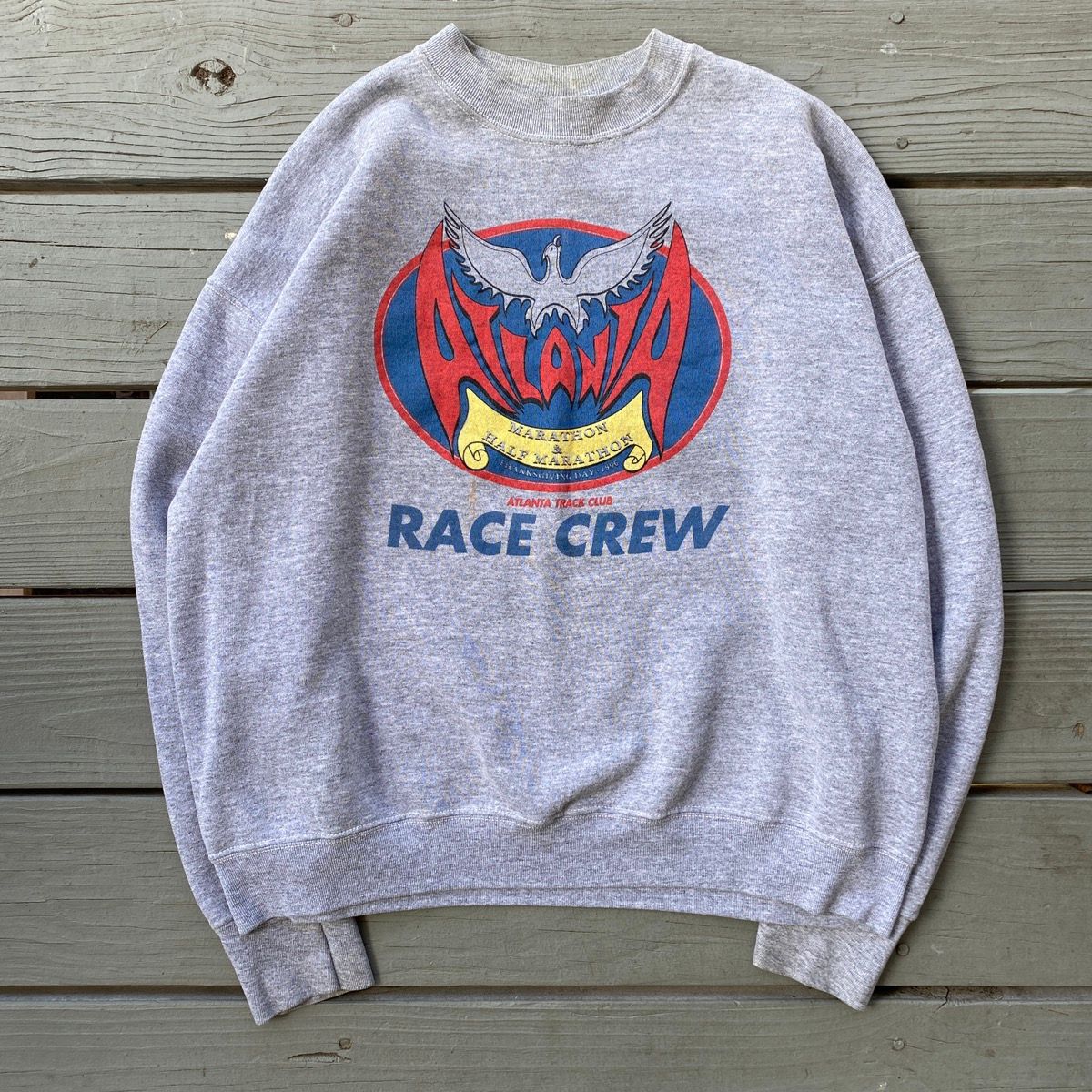 Pre-owned Made In Usa X Vintage Atlanta Marathon Race Crew Crewneck Sweatshirt In Grey