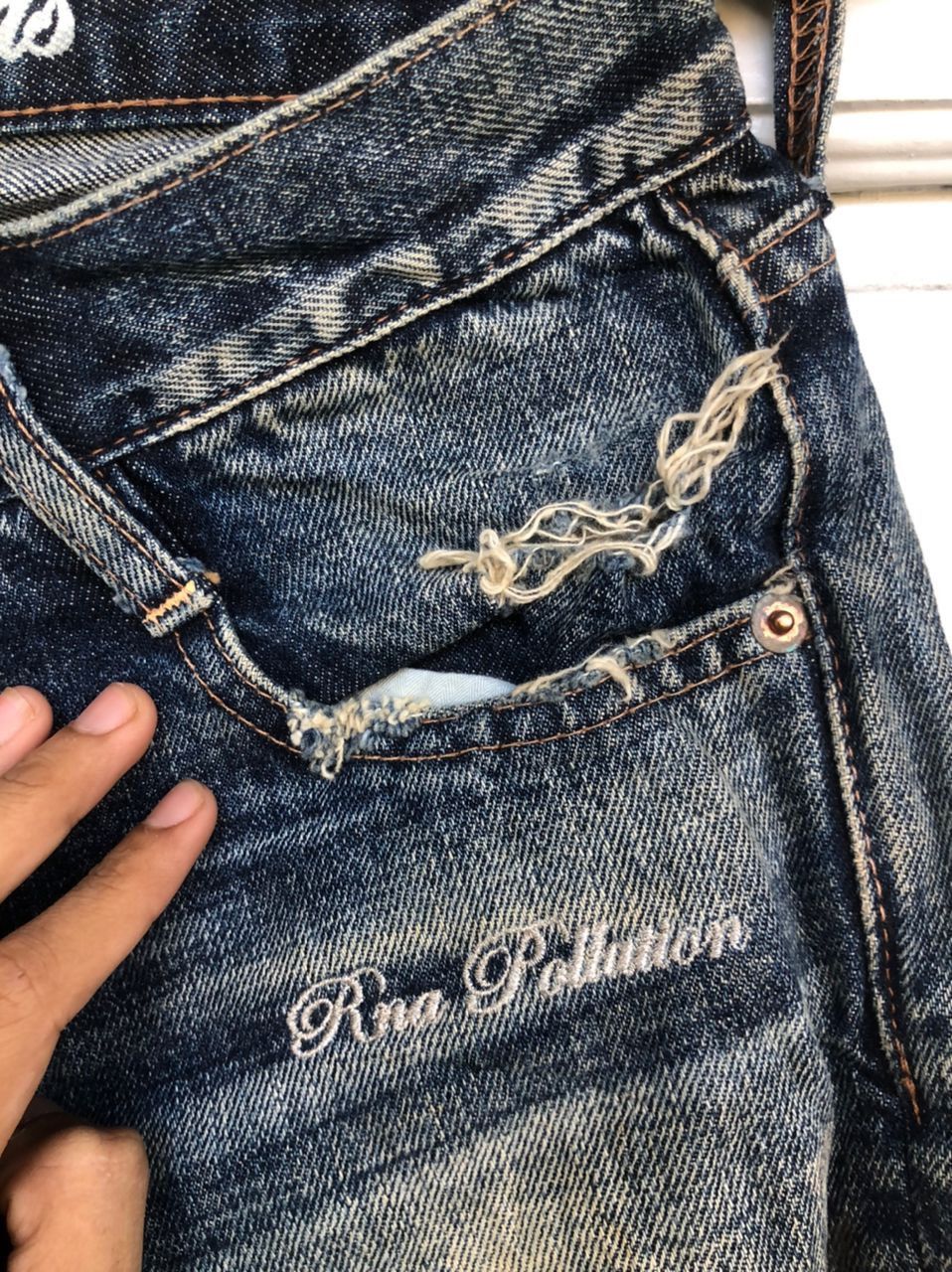 Hysteric Glamour × Japanese Brand RNA INC distressed denim /boro/ Sashiko very rare zip on leg Size US 31 - 9 Thumbnail