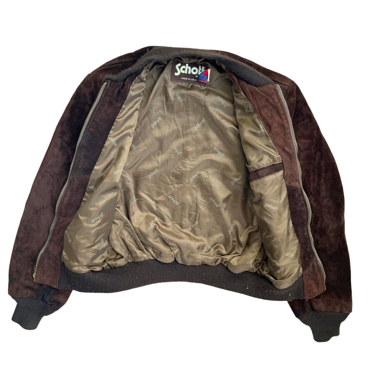 Schott × Vintage 💥 Schott Suede Leather Bomber Jacket Size US M / EU 48-50 / 2 - 7 Thumbnail
