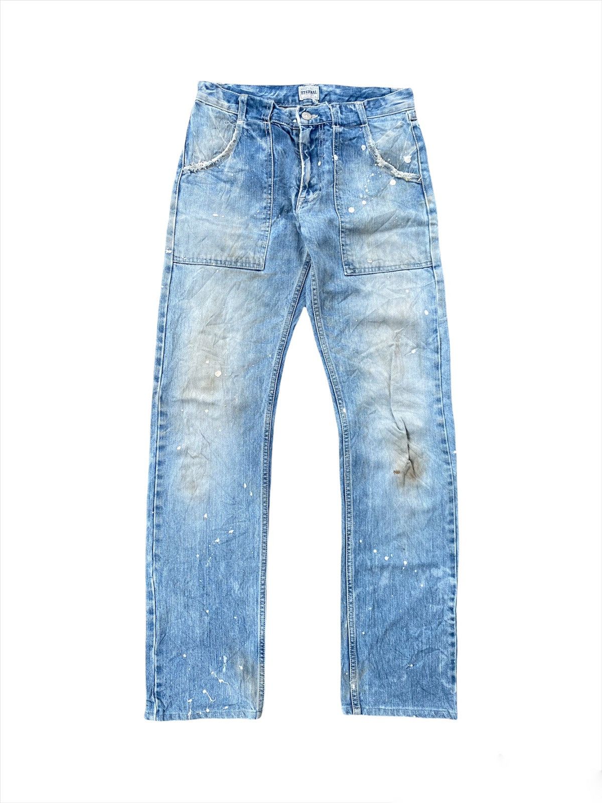 Japanese Sun Faded Distressed Bush x Splattered Denim