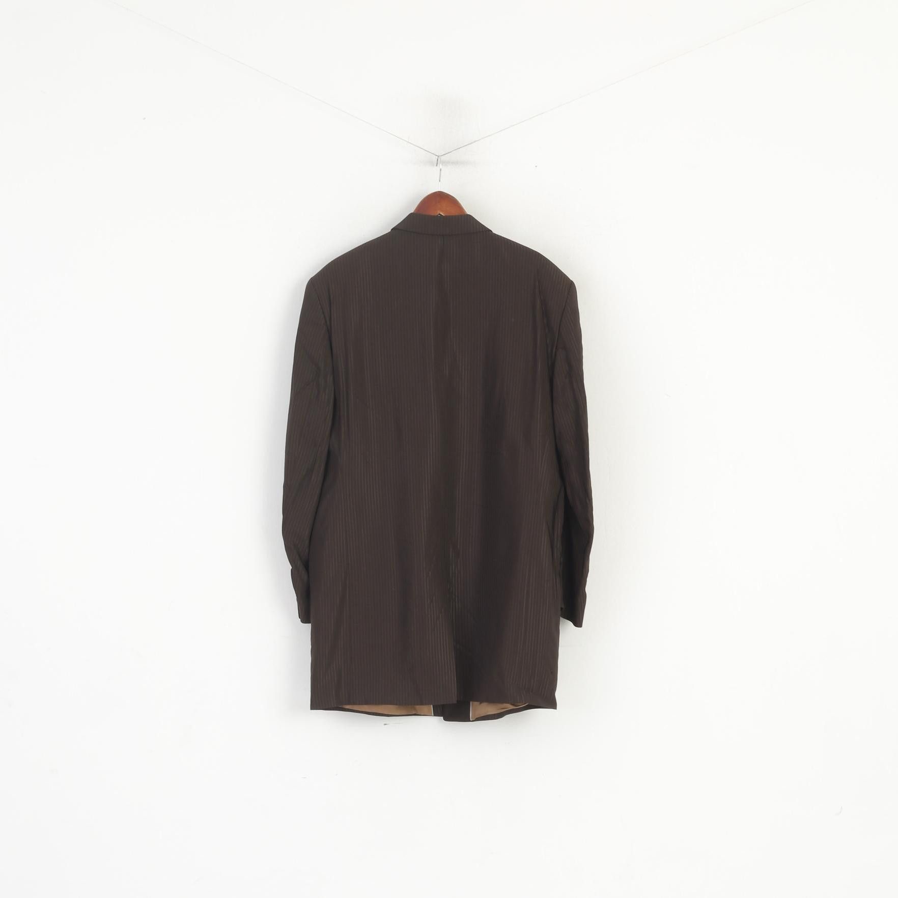 Vintage Wilvorst Men 56 46 Blazer Brown Wool Striped Shiny 6767 Size 46R - 7 Thumbnail