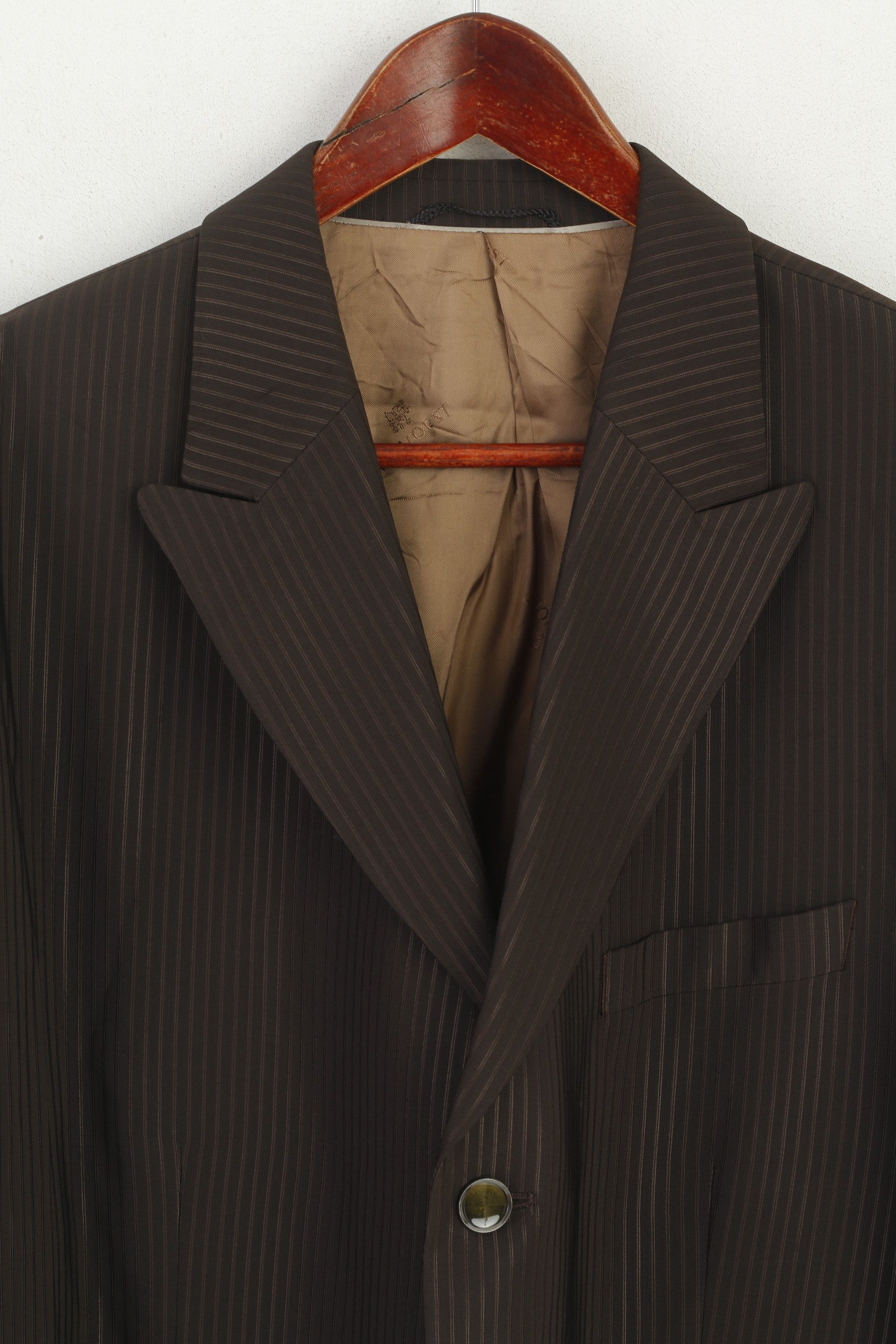 Vintage Wilvorst Men 56 46 Blazer Brown Wool Striped Shiny 6767 Size 46R - 2 Thumbnail