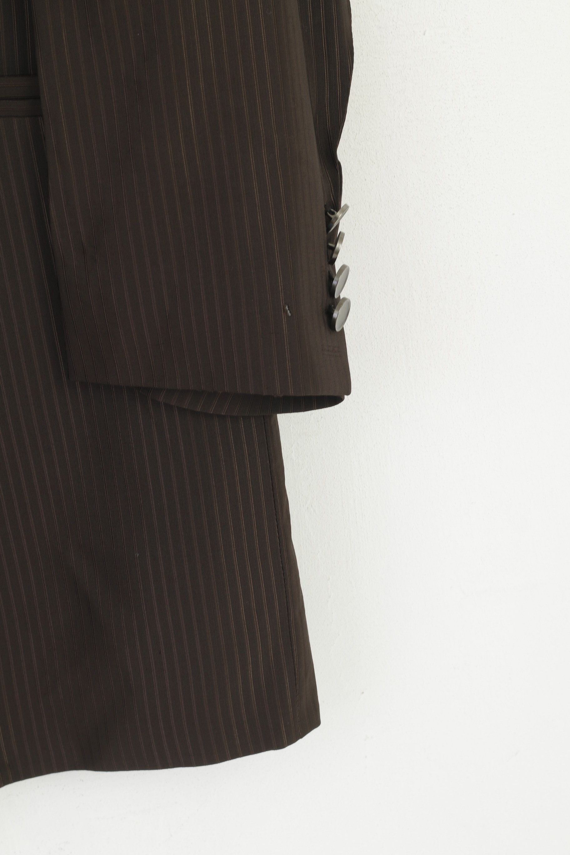 Vintage Wilvorst Men 56 46 Blazer Brown Wool Striped Shiny 6767 Size 46R - 3 Thumbnail