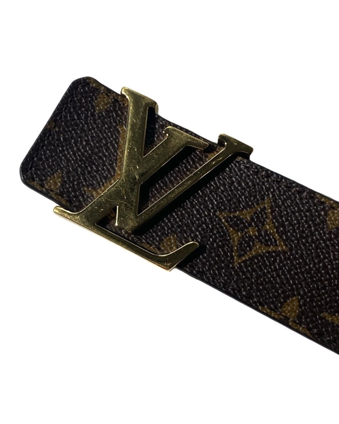 Louis Vuitton Leather Monogram Belt With Gold Logo Buckle