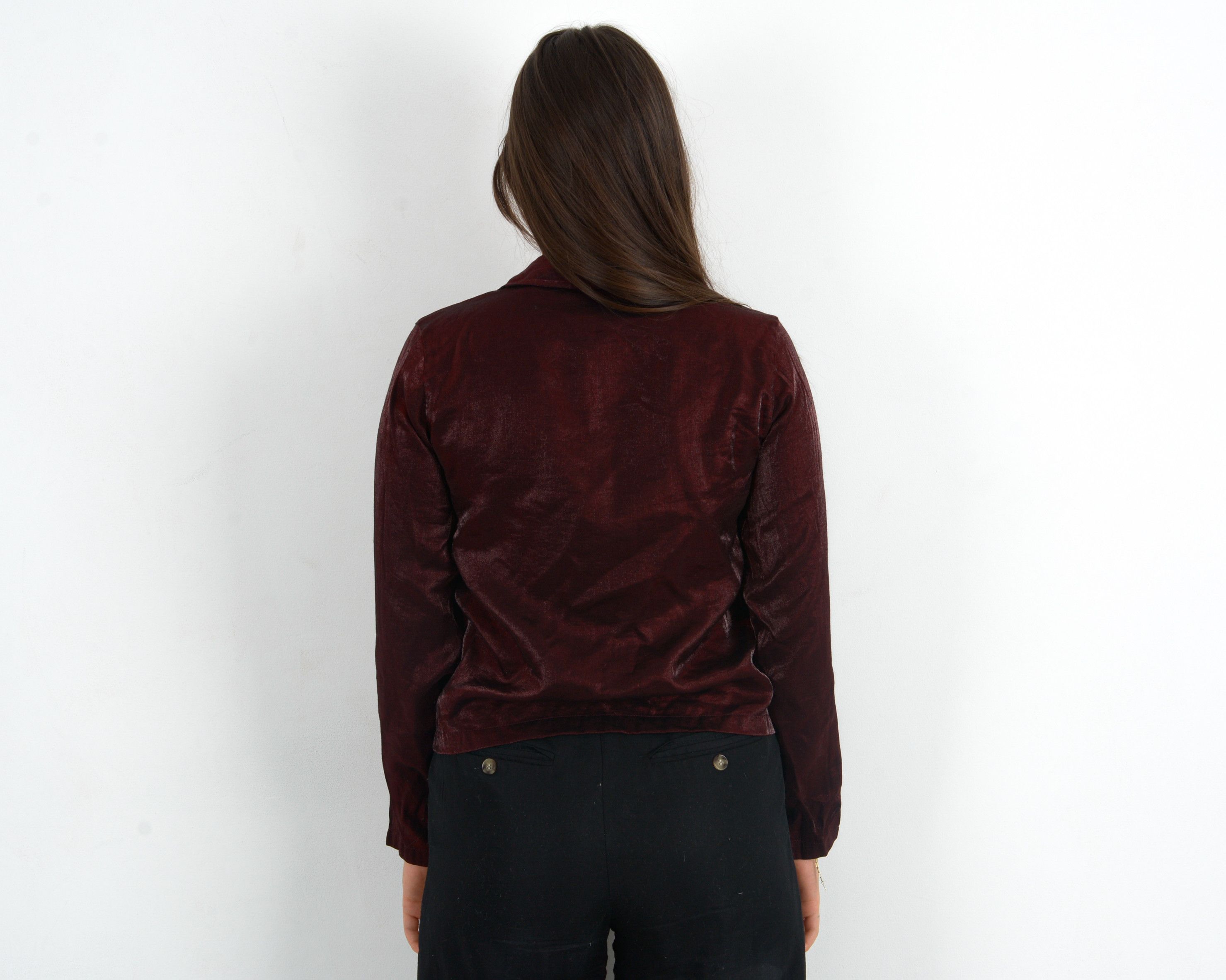 Vintage 90's Shimmery Shirt Long Sleeved Blouse Burgundy Jacket Top Size M / US 6-8 / IT 42-44 - 4 Thumbnail