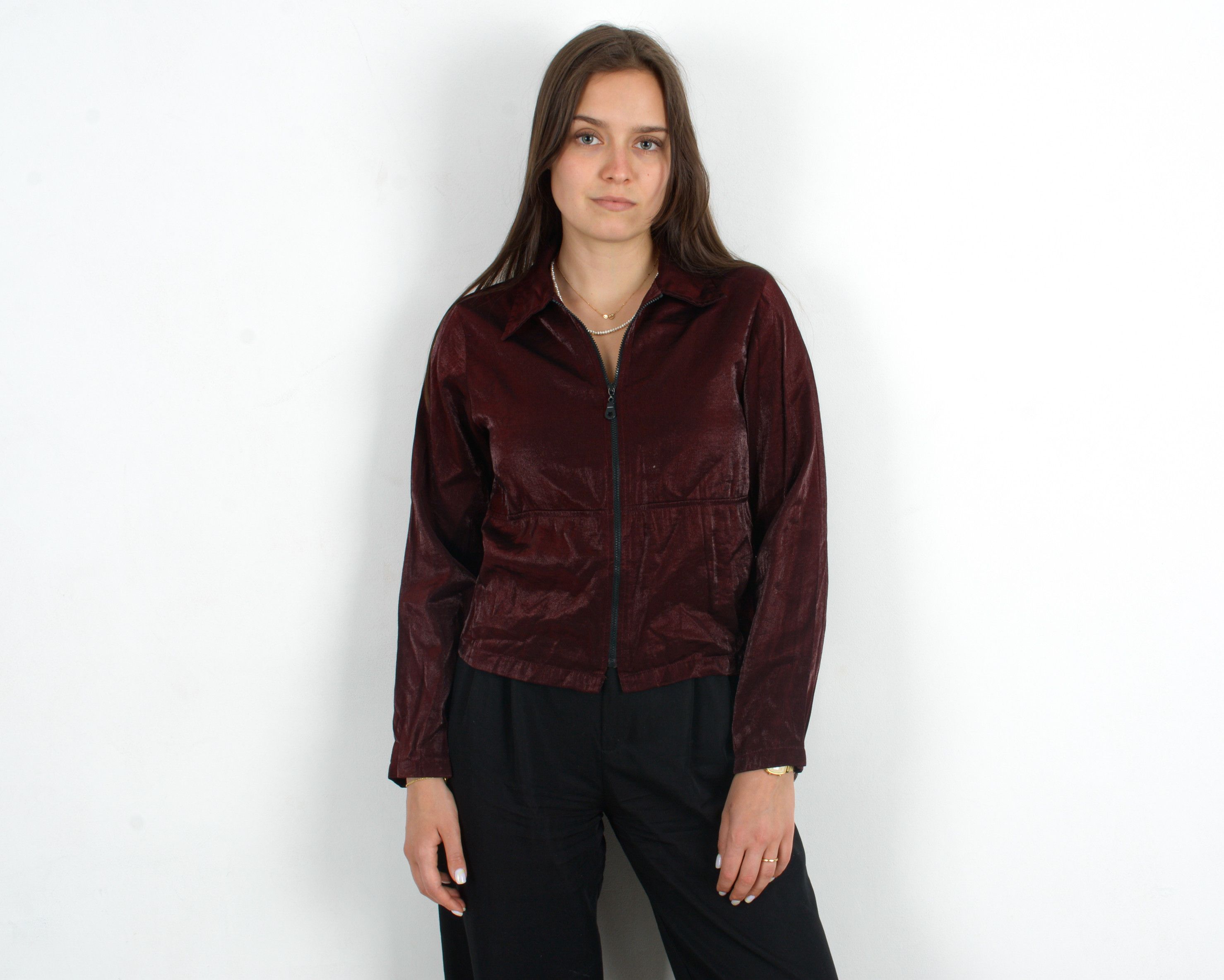 Vintage 90's Shimmery Shirt Long Sleeved Blouse Burgundy Jacket Top Size M / US 6-8 / IT 42-44 - 2 Thumbnail