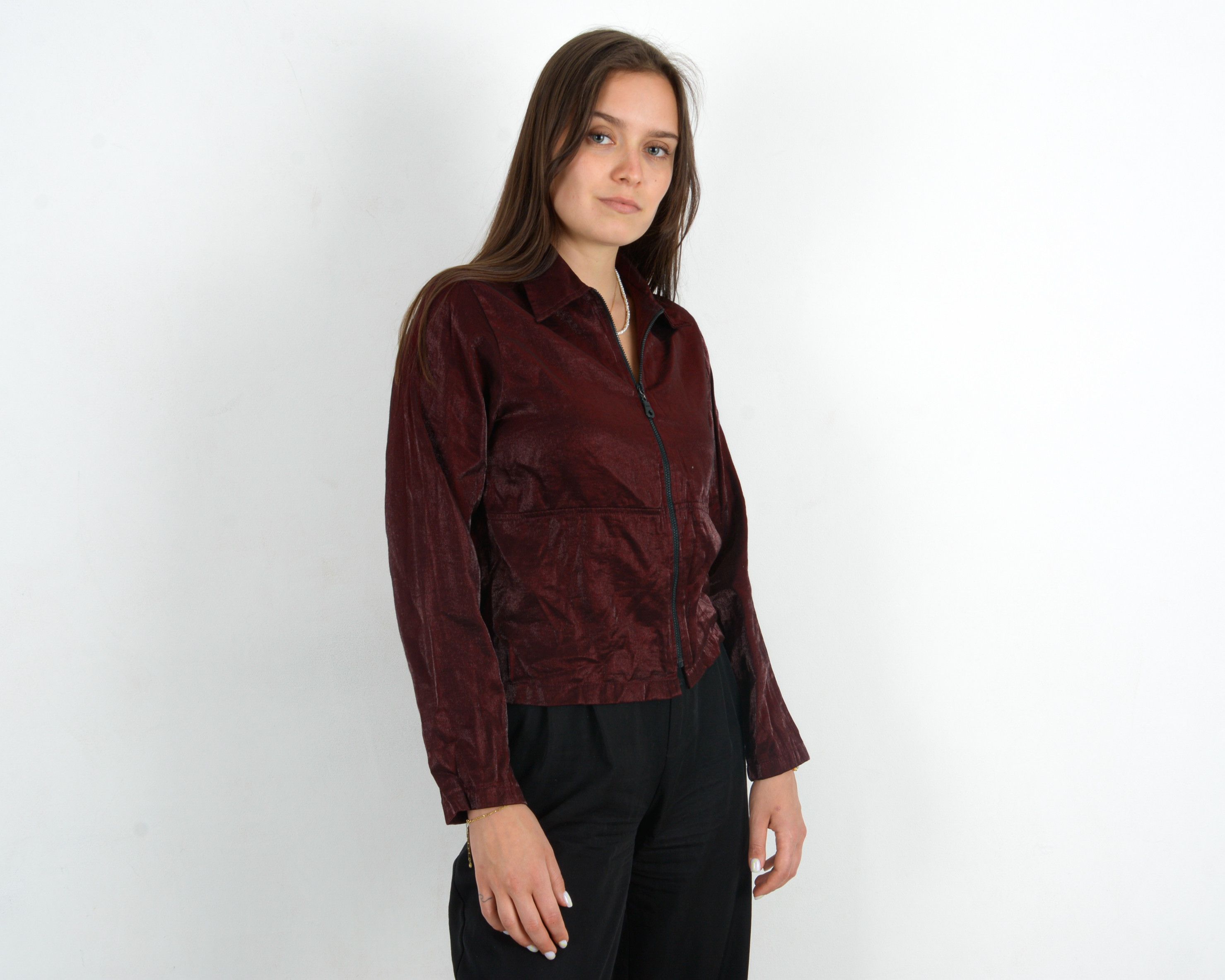 Vintage 90's Shimmery Shirt Long Sleeved Blouse Burgundy Jacket Top Size M / US 6-8 / IT 42-44 - 1 Thumbnail