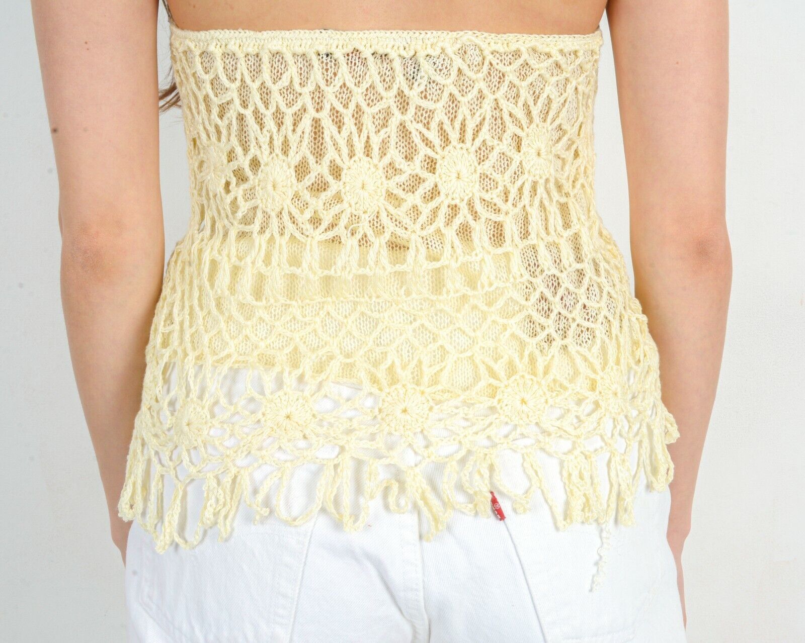 Designer × Vintage Top Crochet Knit Romantic Blouse Pastel Sleeveless Lace Size XS / US 0-2 / IT 36-38 - 6 Thumbnail