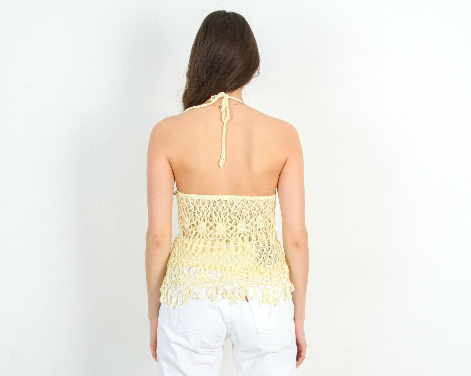 Designer × Vintage Top Crochet Knit Romantic Blouse Pastel Sleeveless Lace Size XS / US 0-2 / IT 36-38 - 3 Thumbnail
