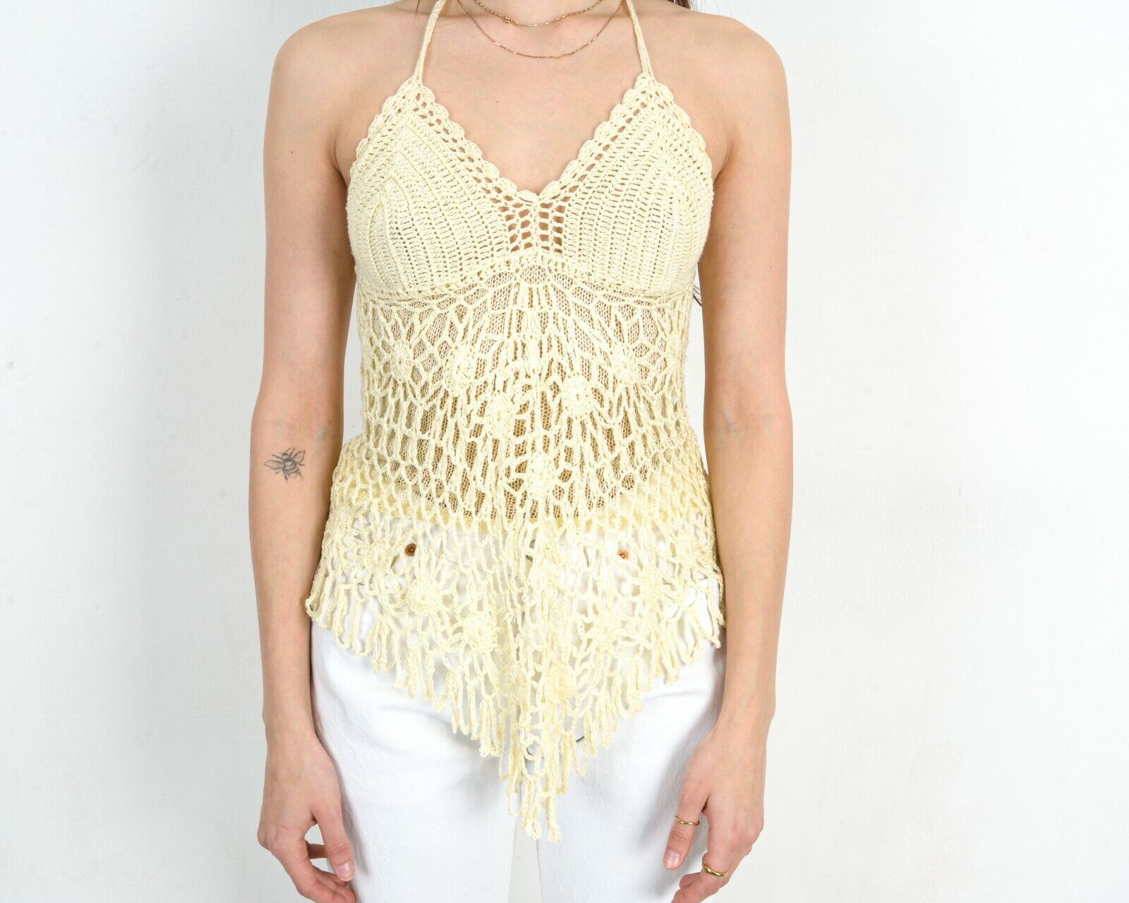 Designer × Vintage Top Crochet Knit Romantic Blouse Pastel Sleeveless Lace Size XS / US 0-2 / IT 36-38 - 4 Thumbnail