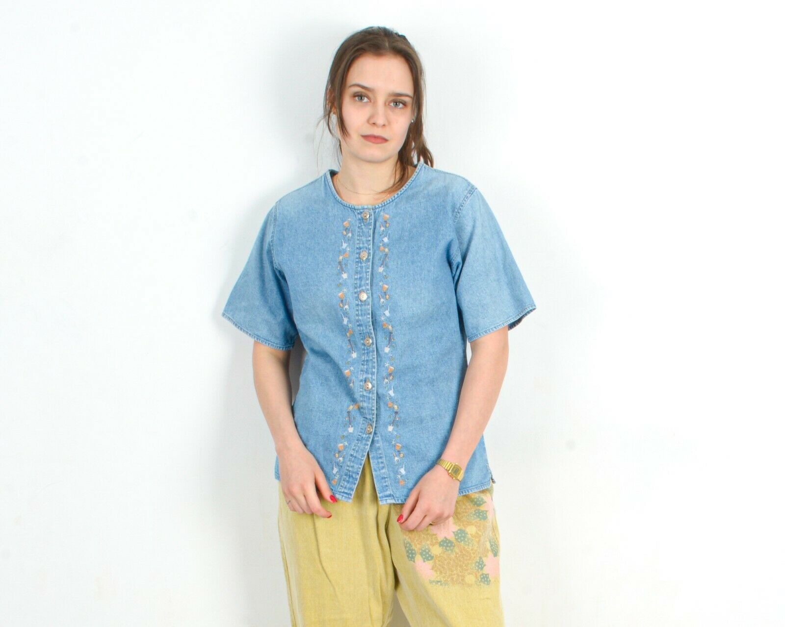 Vintage × Woolrich Woolen Mills Denim Button Up Shirt Jacket Blazer Short Sleeves Gardening Size S / US 4 / IT 40 - 1 Thumbnail
