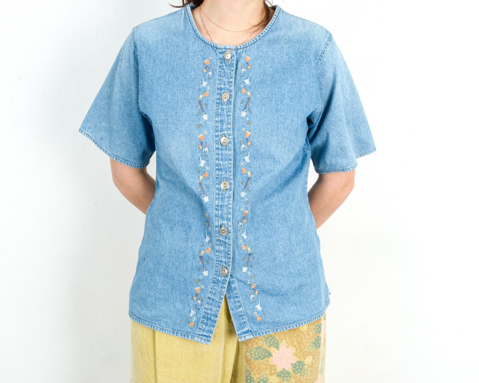 Vintage × Woolrich Woolen Mills Denim Button Up Shirt Jacket Blazer Short Sleeves Gardening Size S / US 4 / IT 40 - 5 Thumbnail