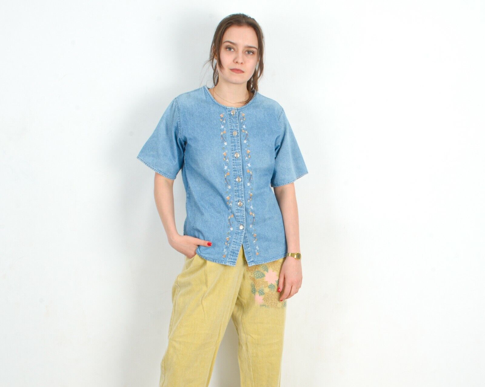 Vintage × Woolrich Woolen Mills Denim Button Up Shirt Jacket Blazer Short Sleeves Gardening Size S / US 4 / IT 40 - 2 Thumbnail
