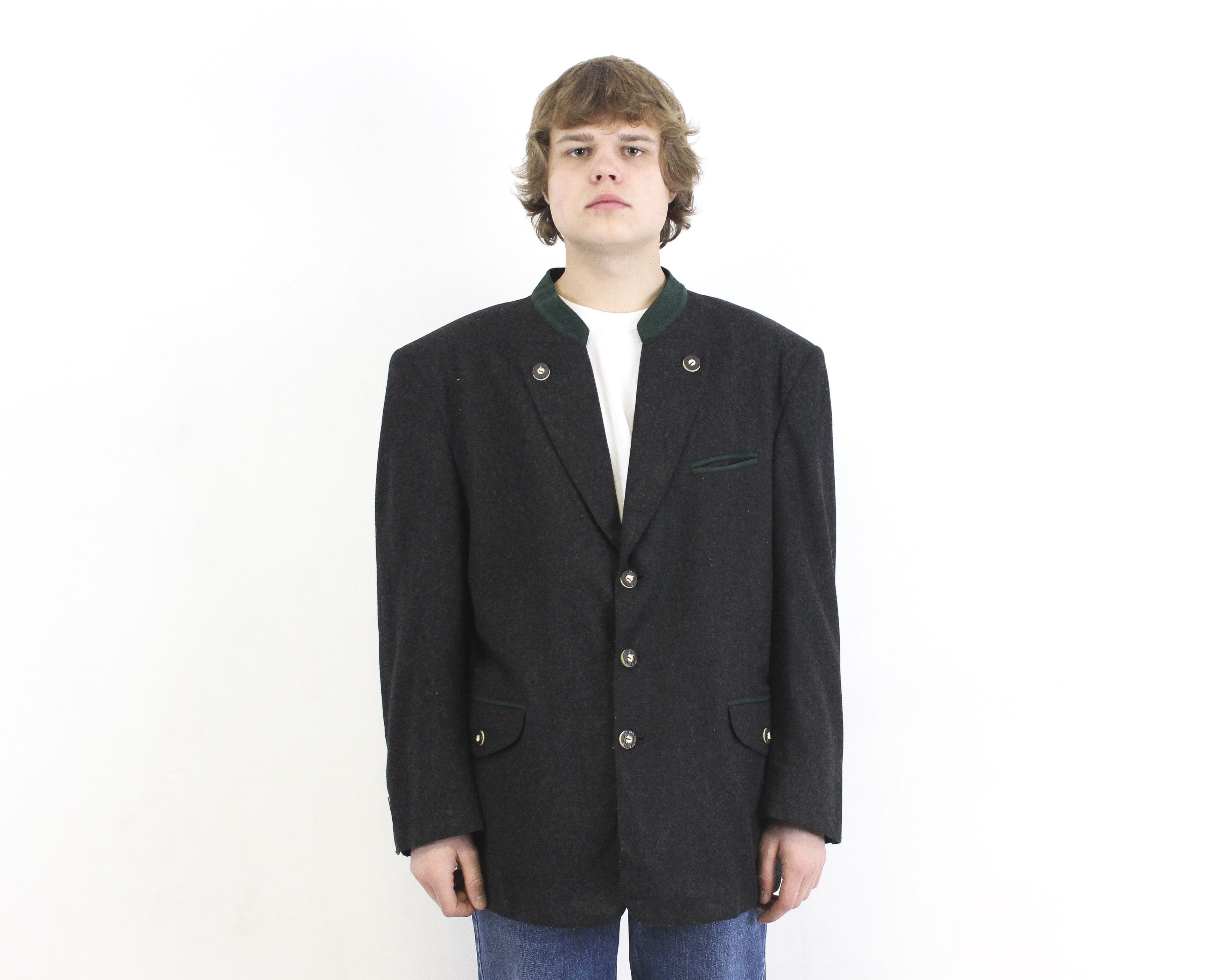 Vintage M Cashmere Wool Trachten Coat Button Jacket Jager Janker Size 40R - 2 Thumbnail